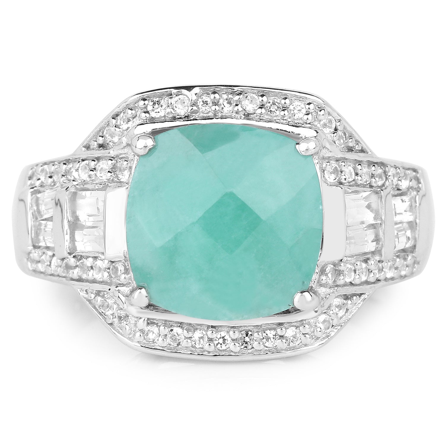 4.09 Carat Genuine Emerald and White Topaz .925 Sterling Silver Ring on sale at MyriadMart