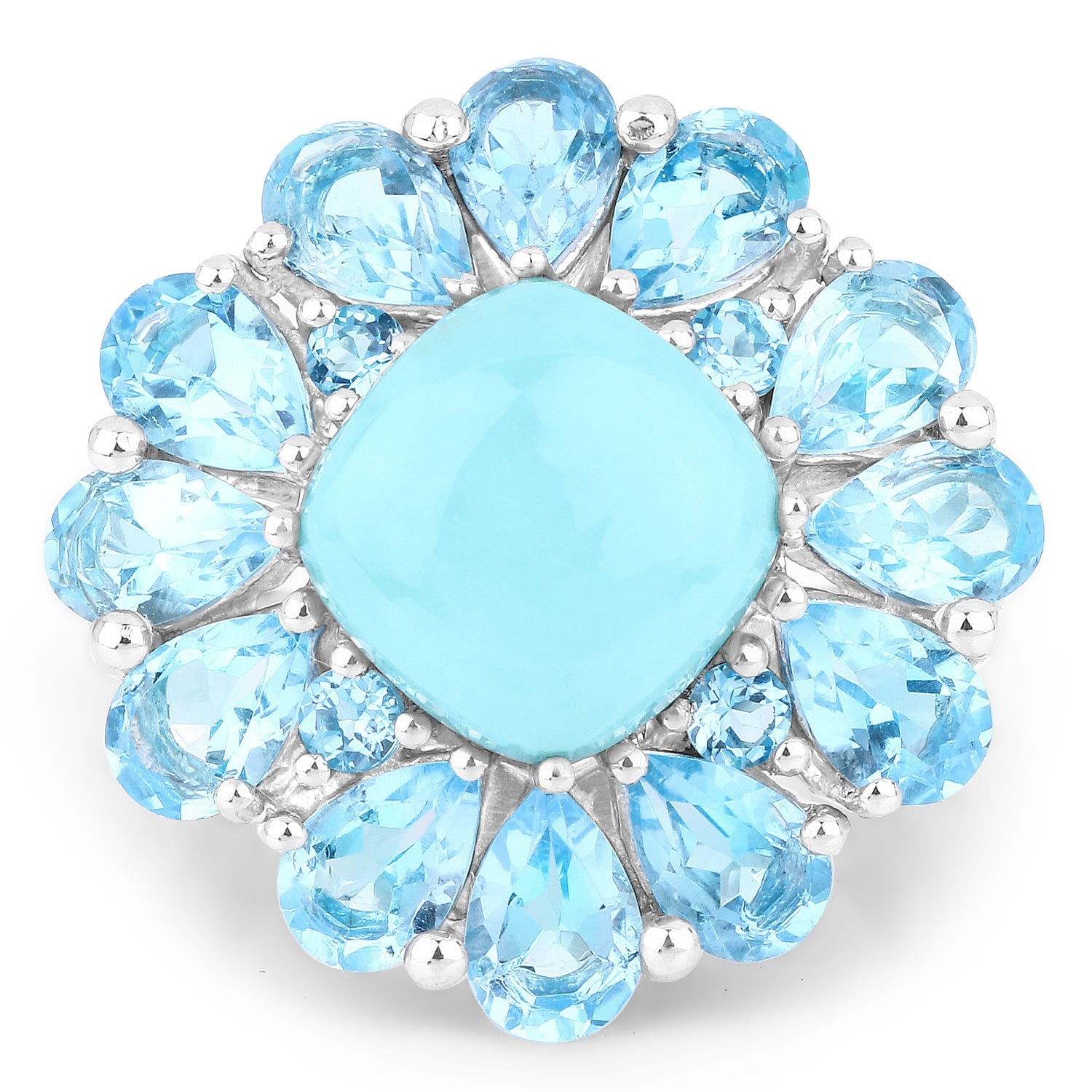 9.50 Carat Genuine Turquoise and Swiss Blue Topaz .925 Sterling Silver Ring on sale at MyriadMart
