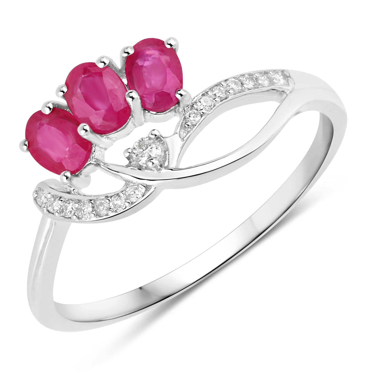 0.71 Carat Genuine Ruby and White Diamond 14K White Gold Ring on sale at MyriadMart