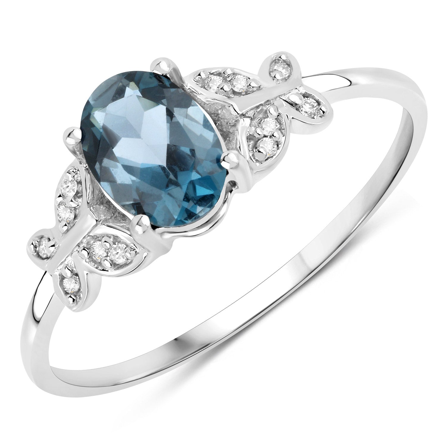 0.93 Carat Genuine London Blue Topaz and White Diamond 14K White Gold Ring on sale at MyriadMart