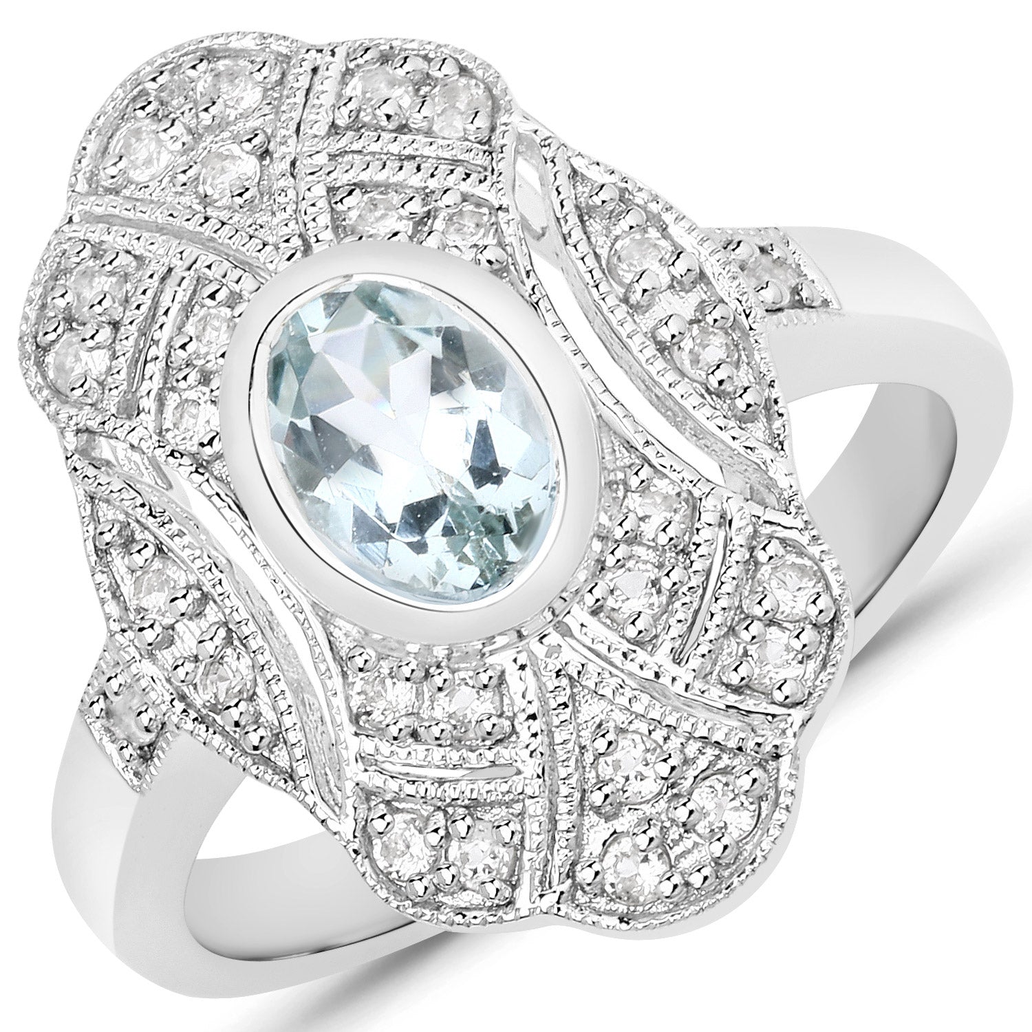 1.02 Carat Genuine Aquamarine and White Topaz .925 Sterling Silver Ring on sale at MyriadMart