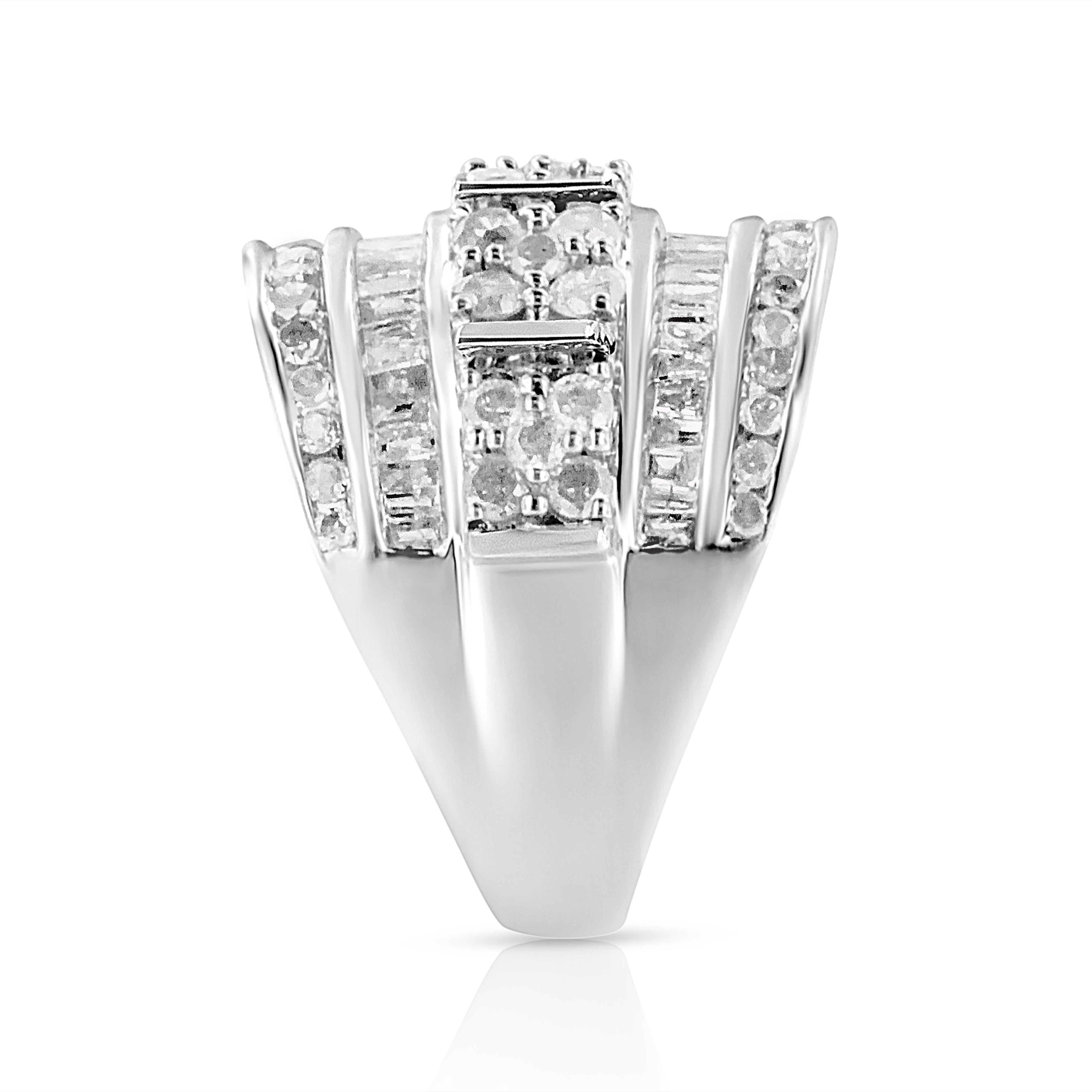 .925 Sterling Silver 2.0 Cttw Round & Baguette Cut Diamond Multi-Row Channel Set Tapered Cocktail Fashion Ring I-J Color, I3 Clarity - Size 7 on sale at MyriadMart
