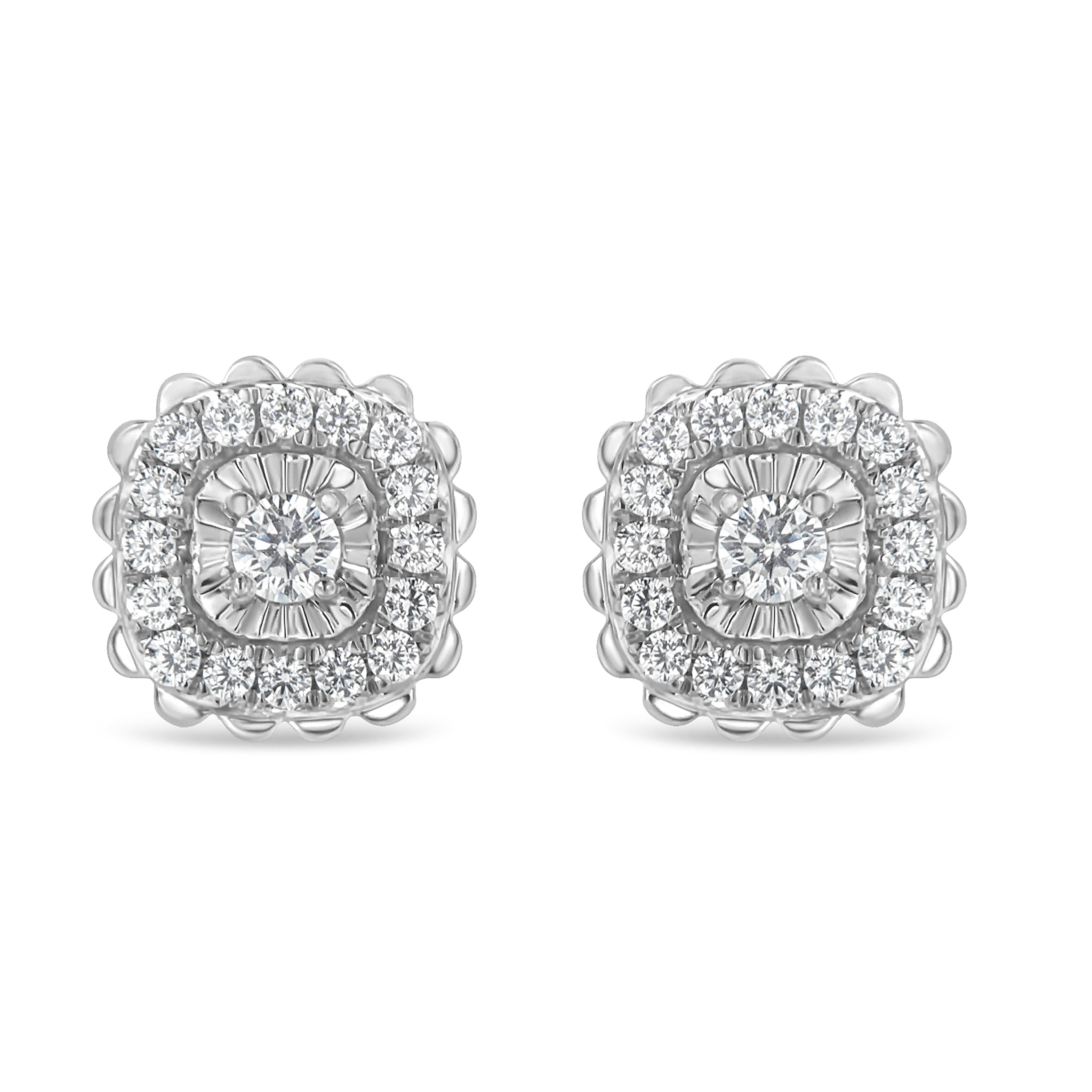.925 Sterling Silver 1/2 Cttw Round-Cut Diamond Halo Cluster Stud Earring I-J Color, I2-I3 Clarity on sale at MyriadMart