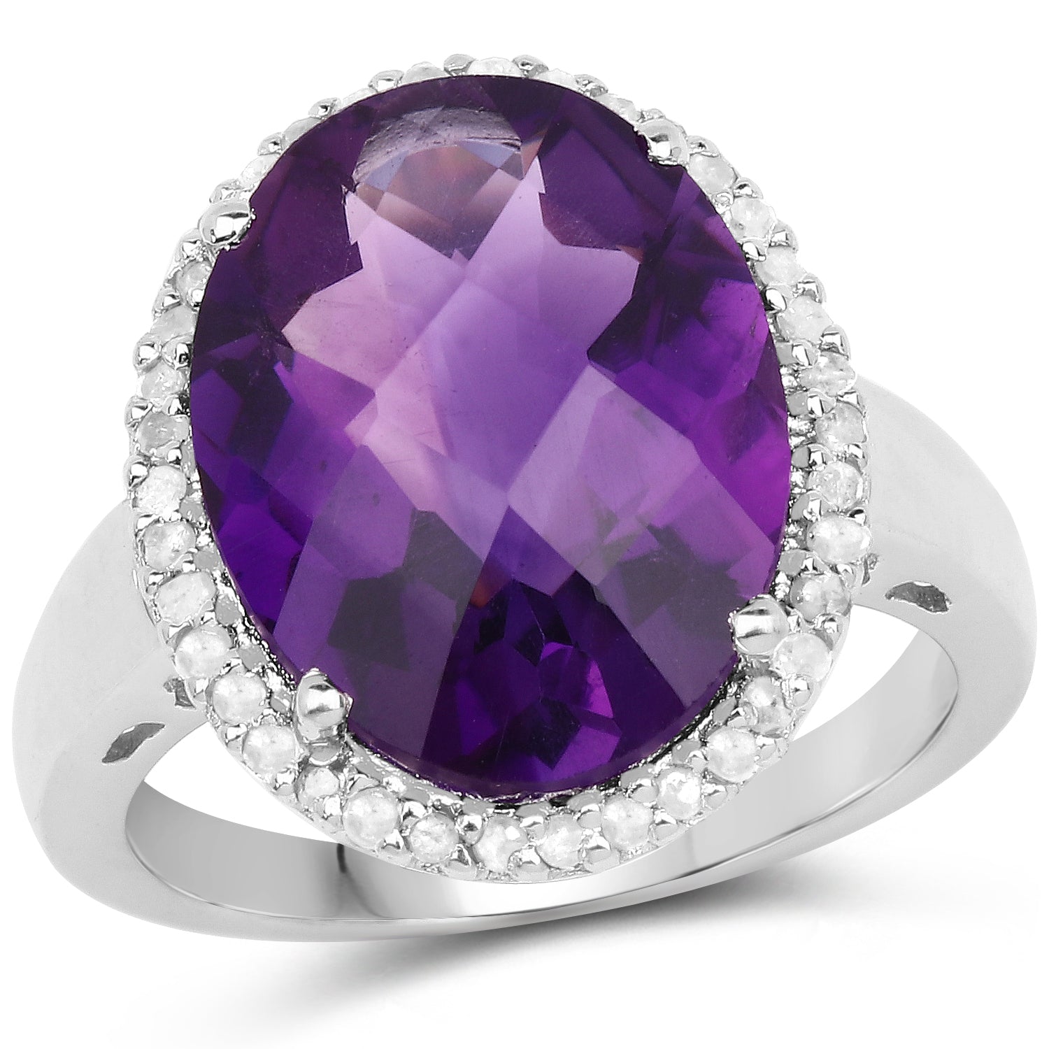 7.94 Carat Genuine Amethyst and White Diamond .925 Sterling Silver Ring on sale at MyriadMart