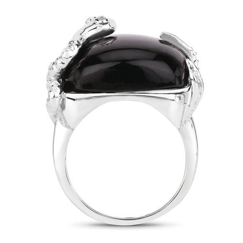 21.04 Carat Genuine Black Onyx and White Topaz .925 Sterling Silver Ring on sale at MyriadMart