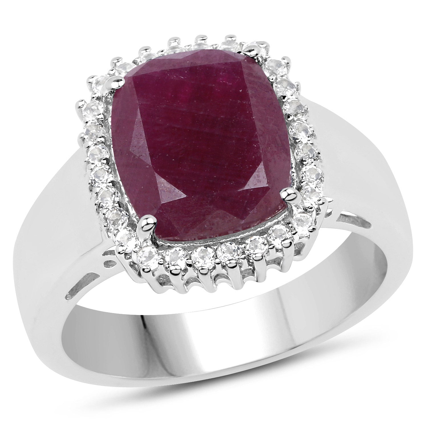 5.28 Carat Genuine Ruby and White Topaz .925 Sterling Silver Ring on sale at MyriadMart