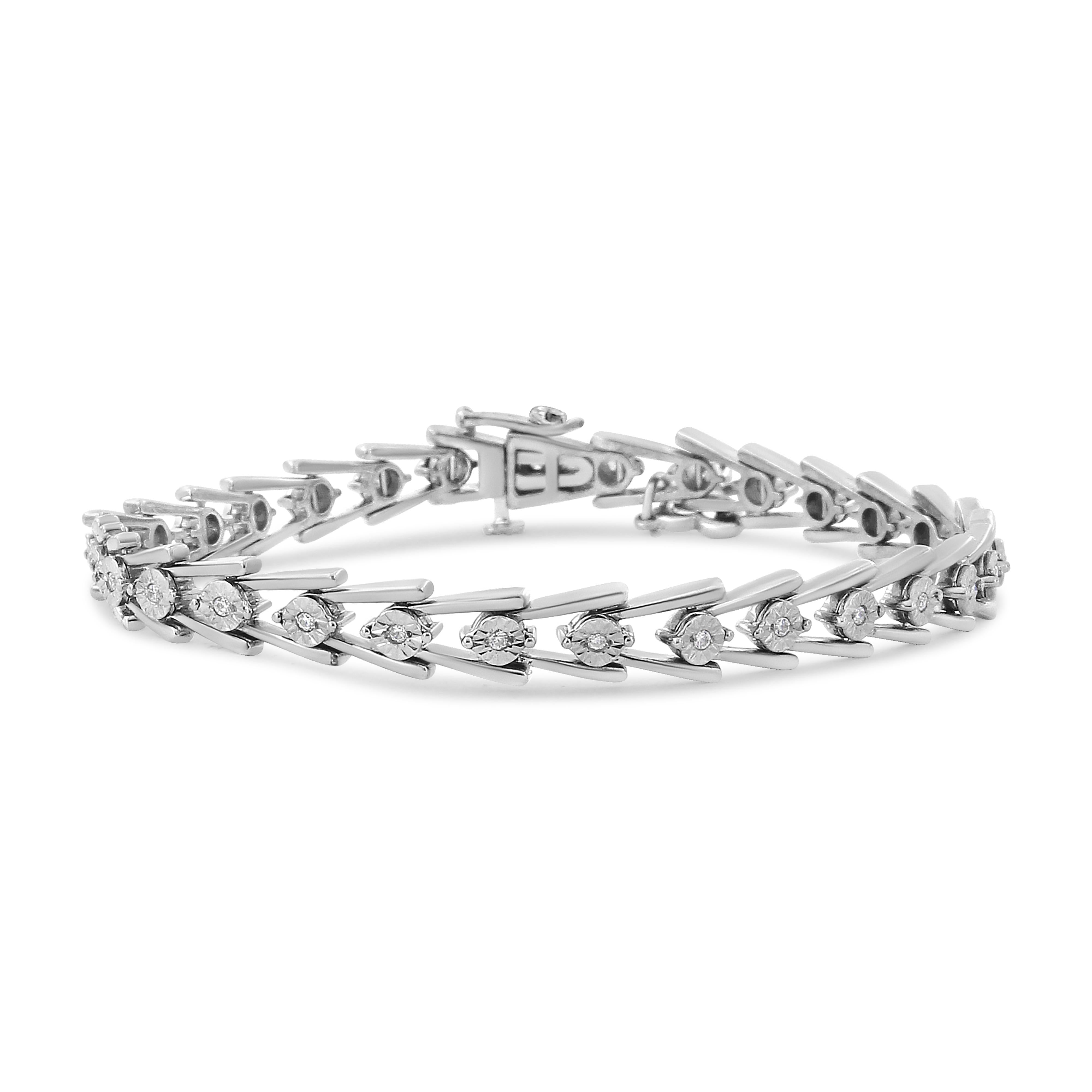 .925 Sterling Silver Diamond Miracle-Set Double Swoosh Milgrain Style Tennis Bracelet 1/2 cttw, I-J Color, I3 Clarity - Size 7.75" on sale at MyriadMart
