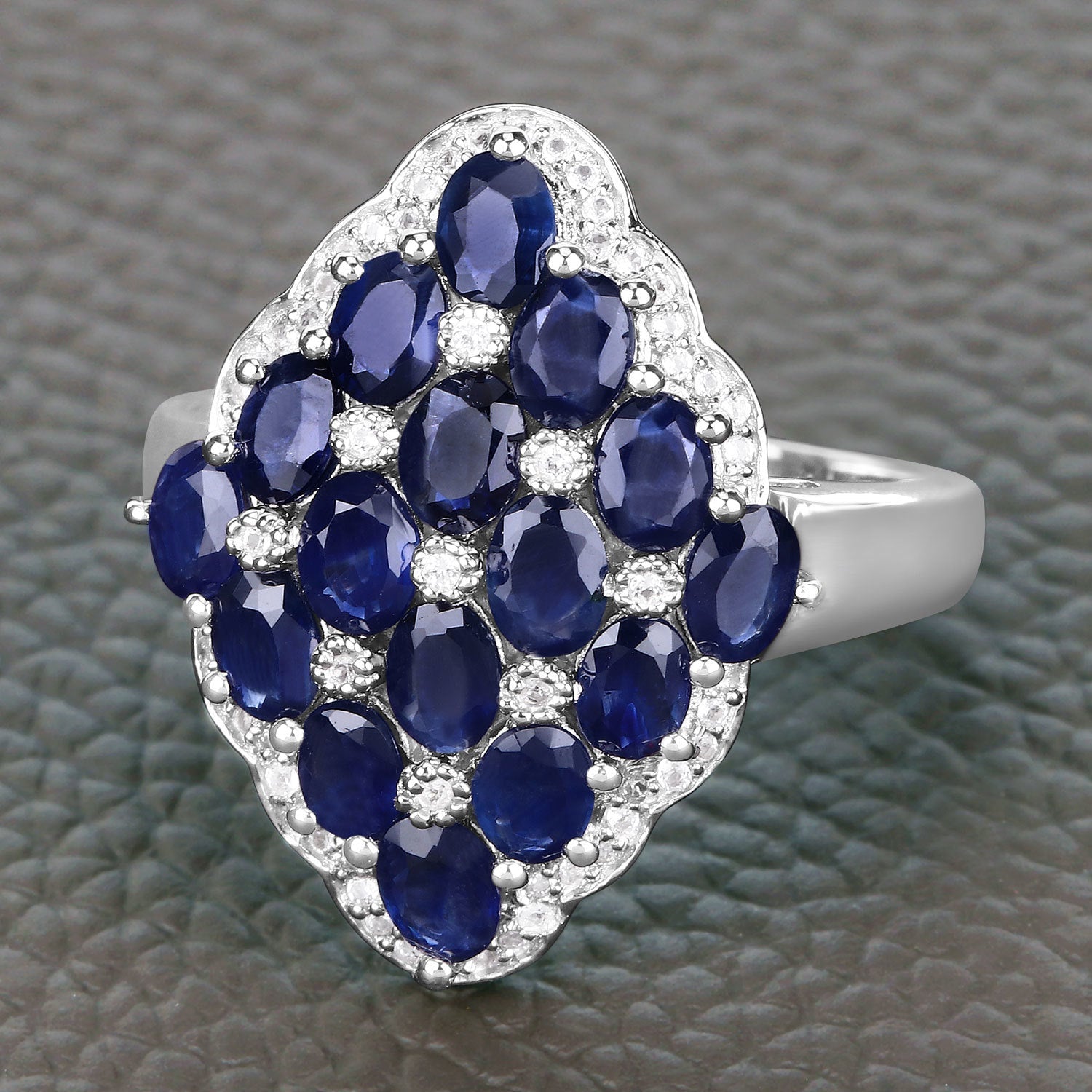 3.48 Carat Genuine Blue Sapphire and White Zircon .925 Sterling Silver Ring on sale at MyriadMart