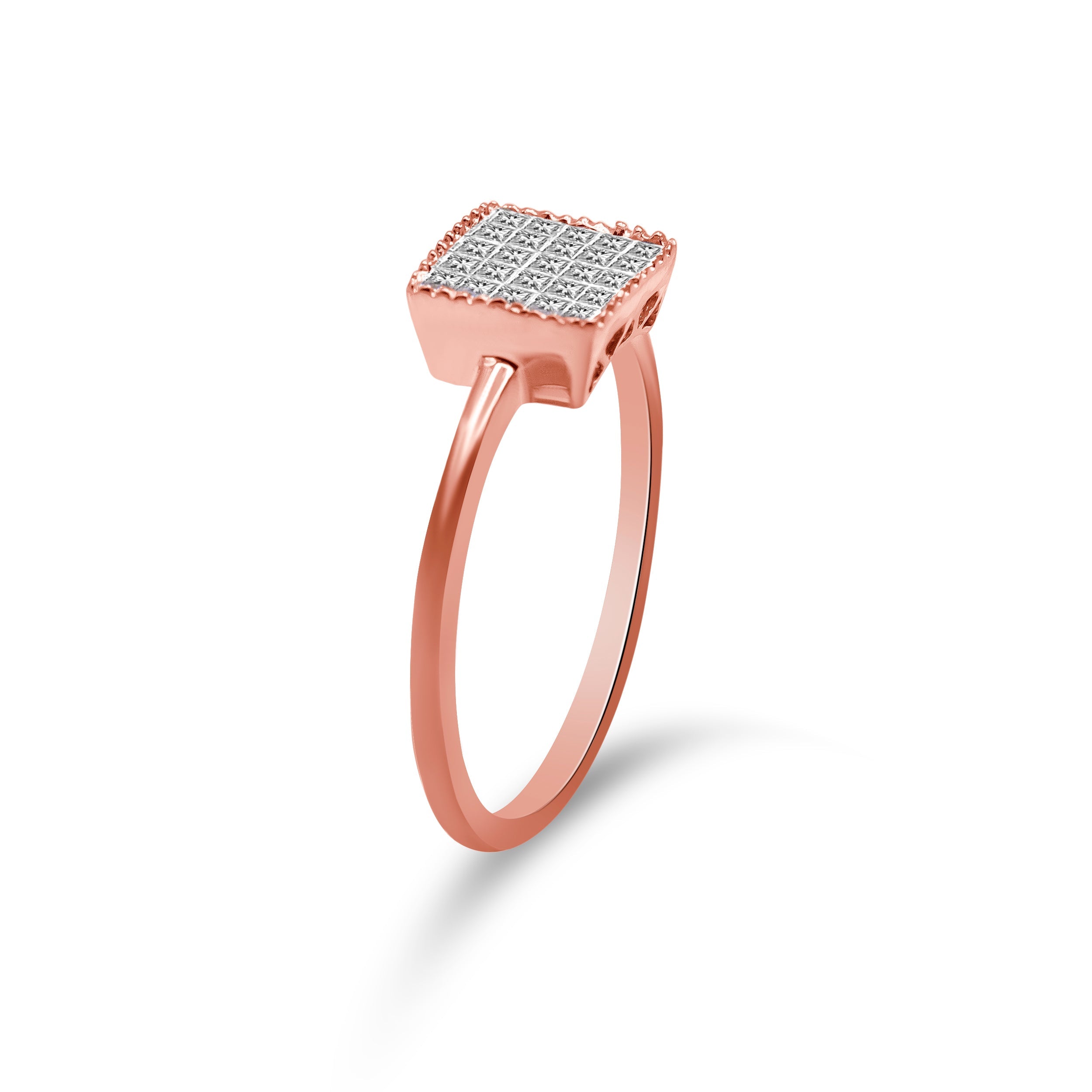 10K Rose Gold 1/3 Cttw Invisible Set Princess Cut Diamond Composite Square Shape Ring for Women H-I color, I1-I2 clarity - Size 7 on sale at MyriadMart