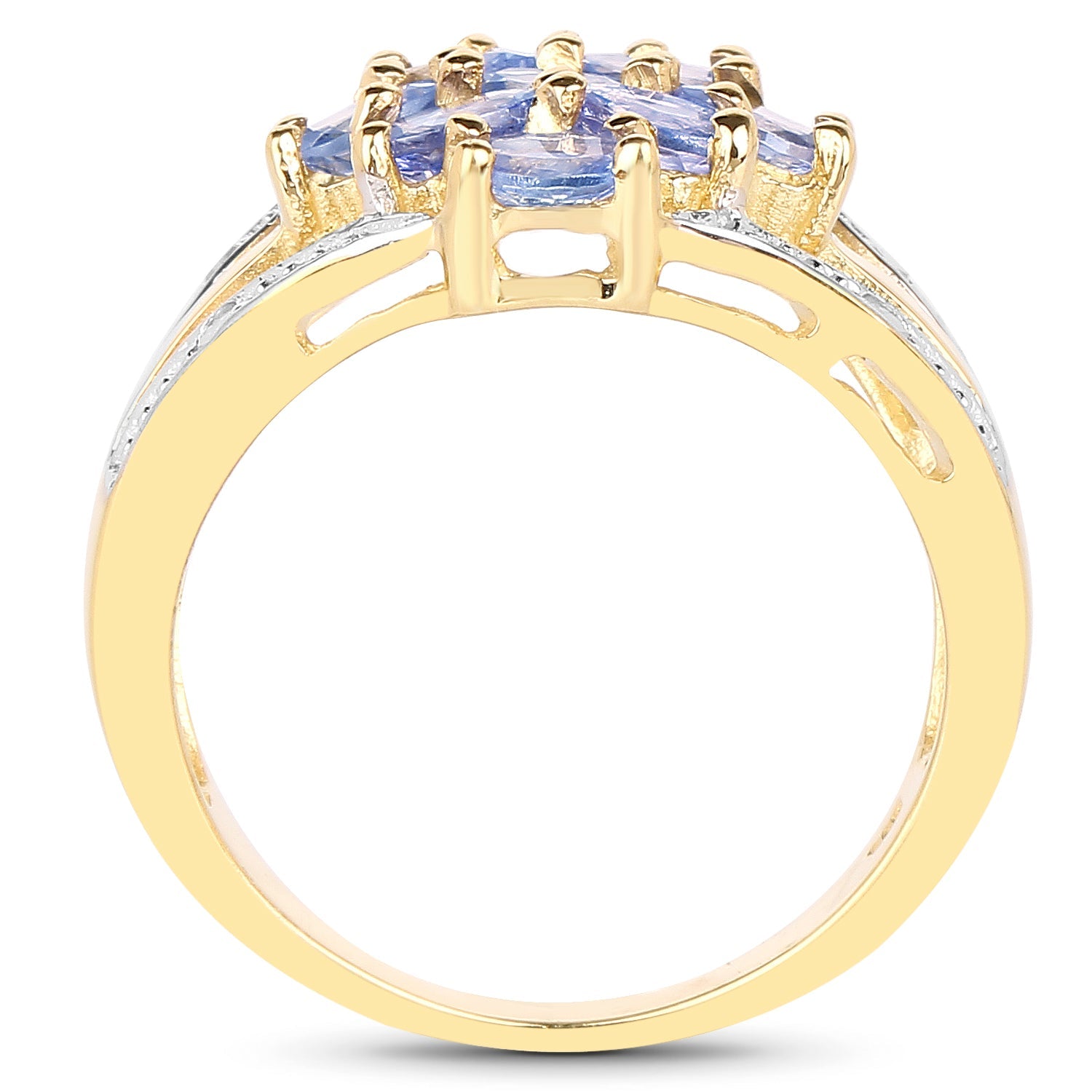 14K Yellow Gold Plated 1.59 Carat Genuine Tanzanite and White Topaz .925 Sterling Silver Ring on sale at MyriadMart