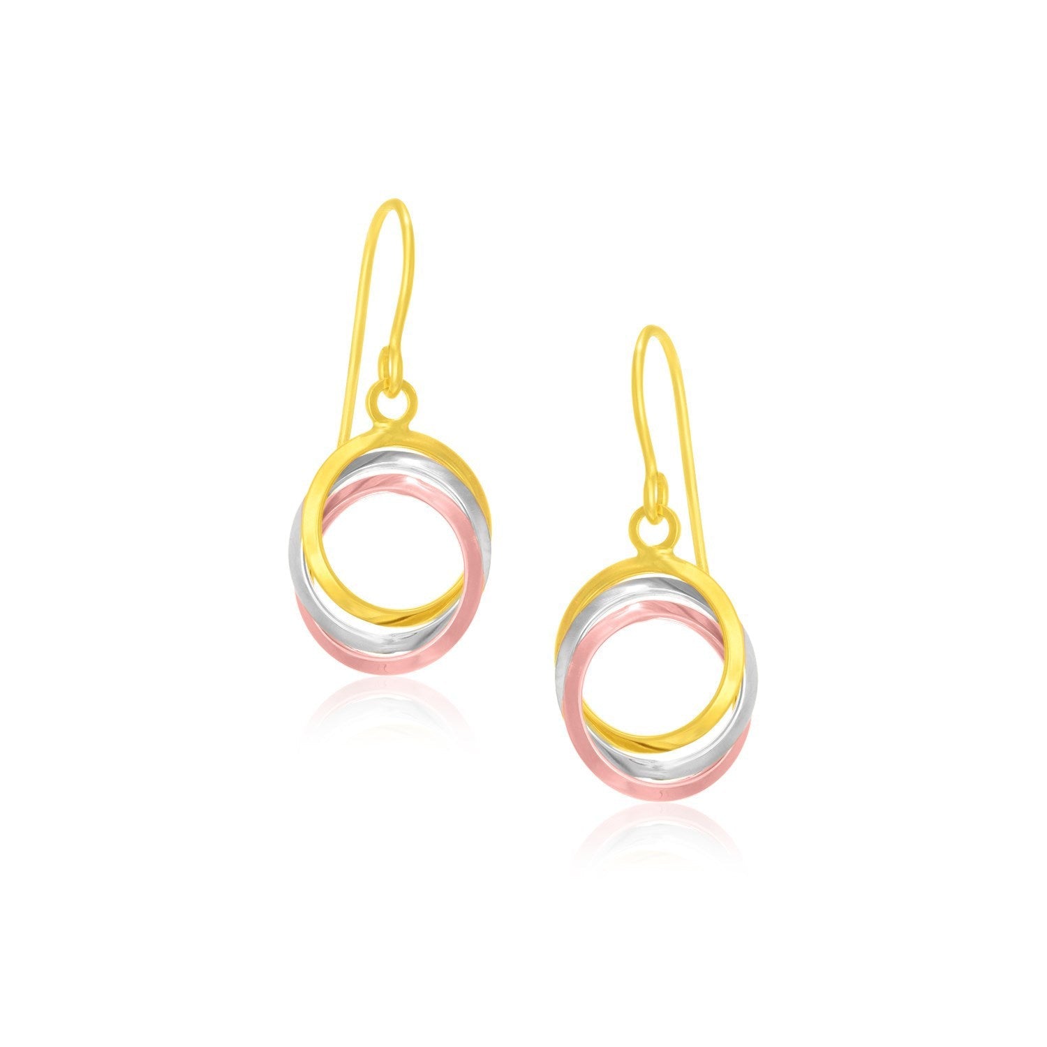 14k Tri-Color Gold Open Entwined Ring Earrings on sale at MyriadMart