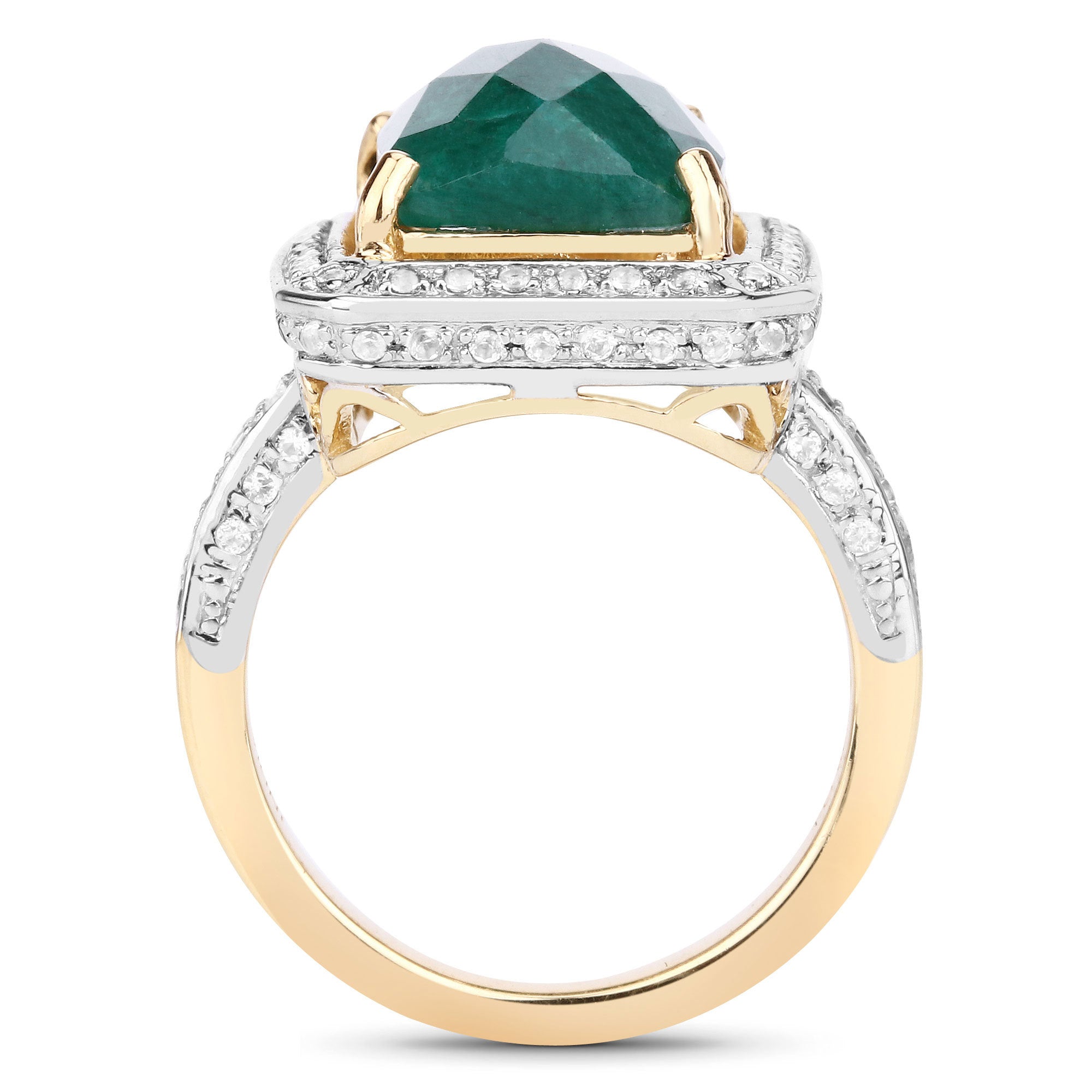 5.18 Carat Dyed Emerald and White Topaz .925 Sterling Silver Ring on sale at MyriadMart
