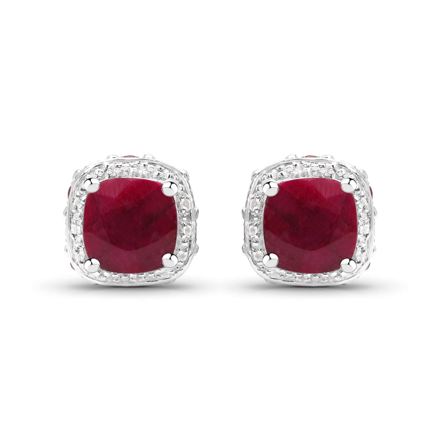 6.12 Carat Dyed Ruby, Ruby and White Topaz .925 Sterling Silver Earrings on sale at MyriadMart