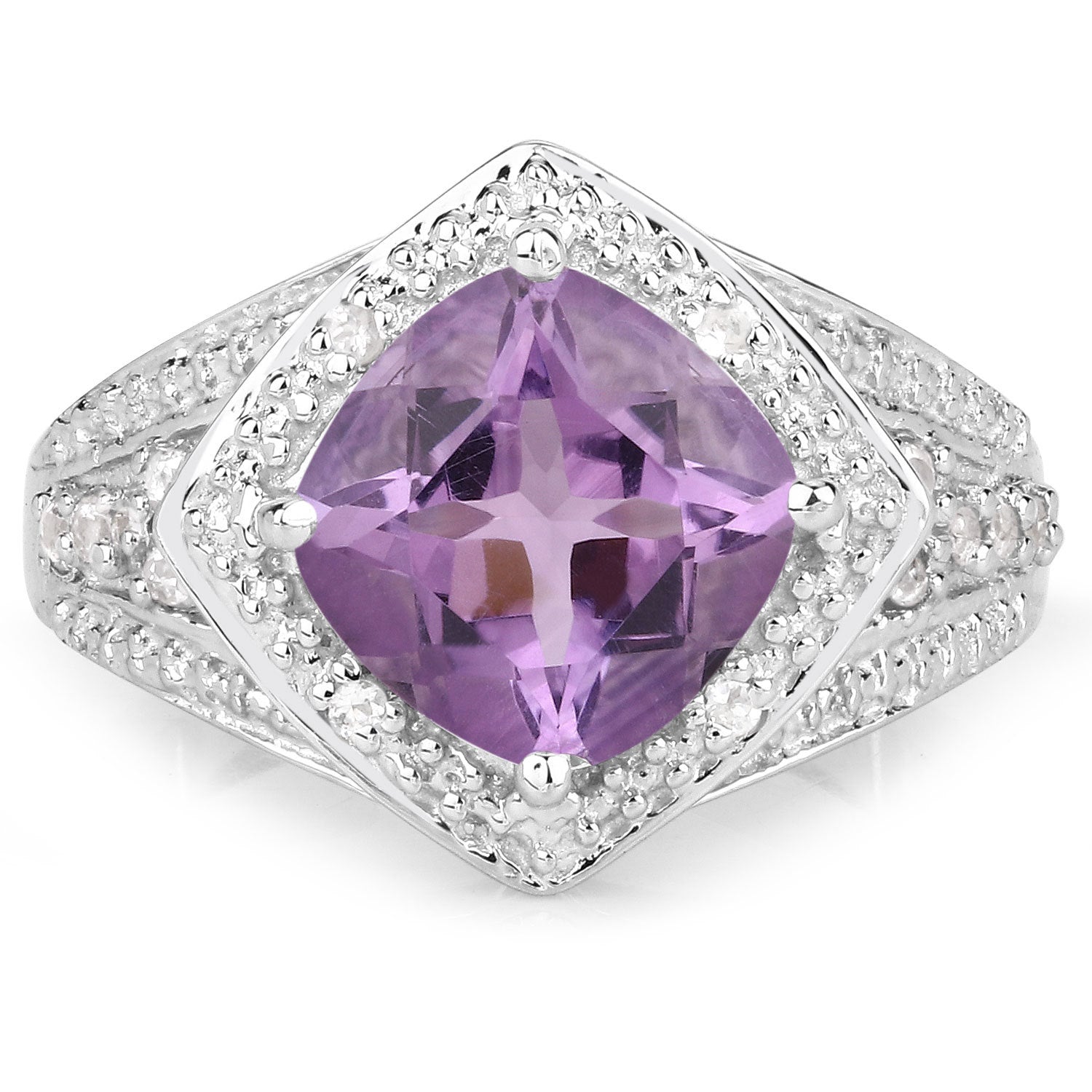 2.82 Carat Genuine Amethyst and White Topaz .925 Sterling Silver Ring on sale at MyriadMart