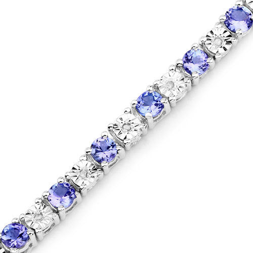 5.44 Carat Genuine Tanzanite and White Diamond .925 Sterling Silver Bracelet on sale at MyriadMart