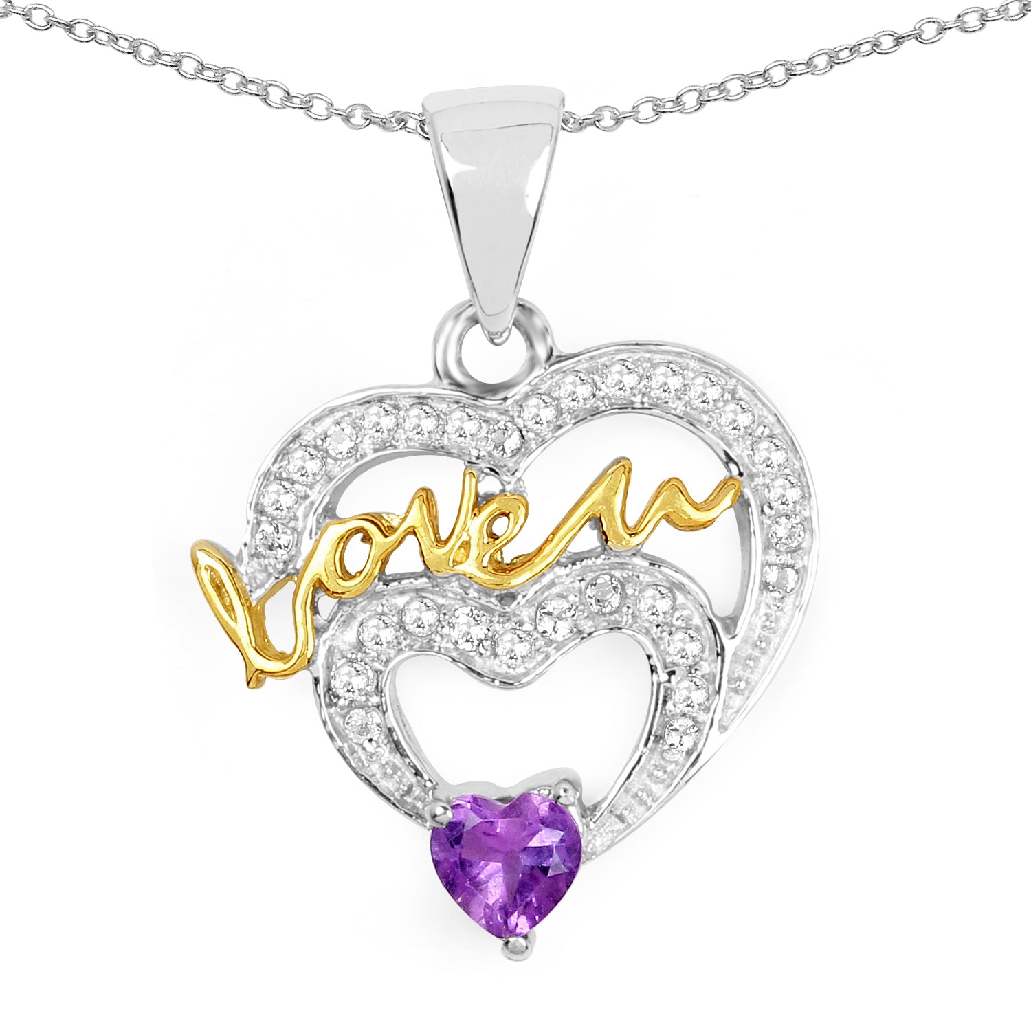 Two Tone Plated 0.44 Carat Genuine Amethyst and White Topaz .925 Sterling Silver Pendant on sale at MyriadMart