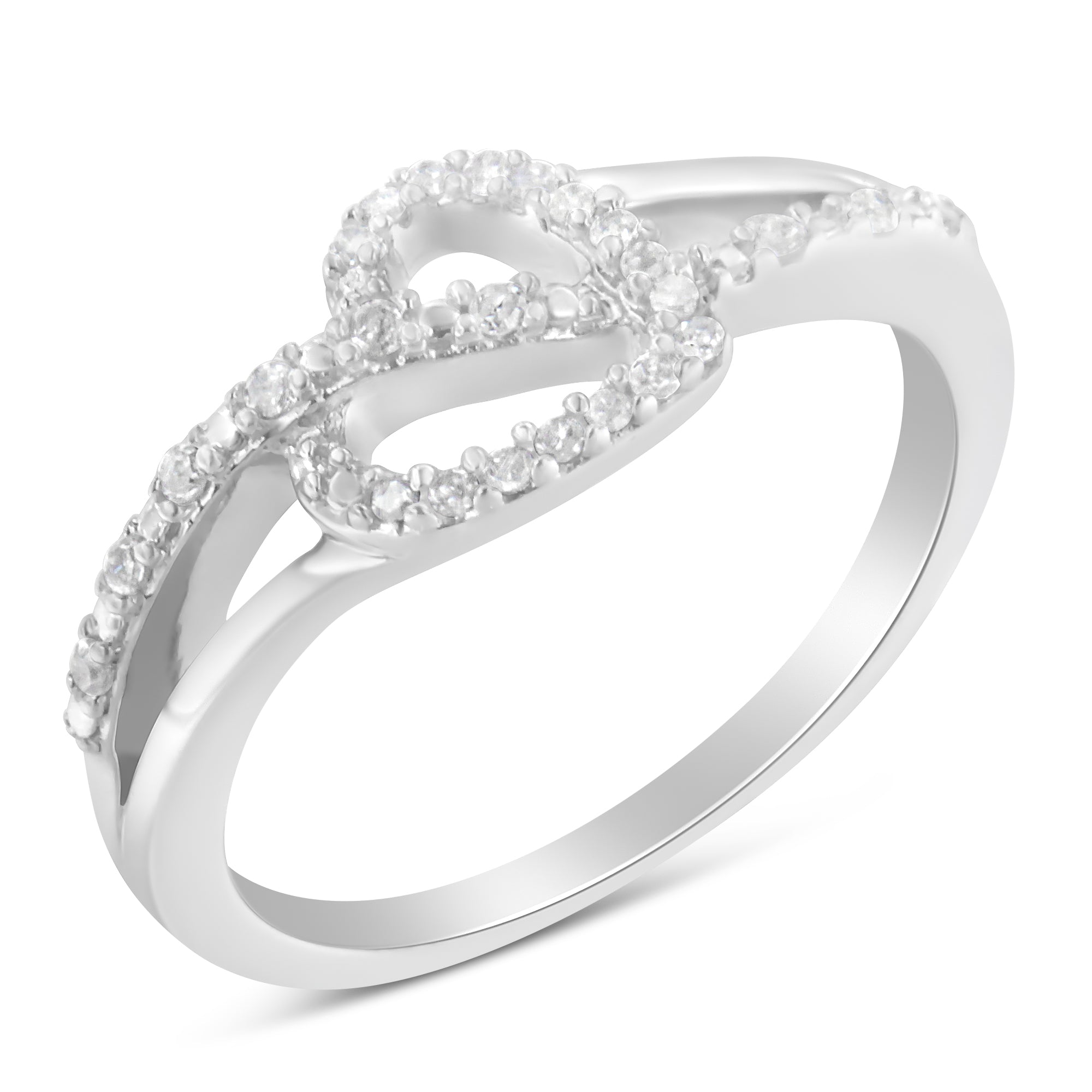 .925 Sterling Silver 1/8 Cttw Diamond Open Heart Leaf Curvy Bypass Accent Fashion or Promise Ring I-J Color, I2-I3 Clarity - Size 6 on sale at MyriadMart