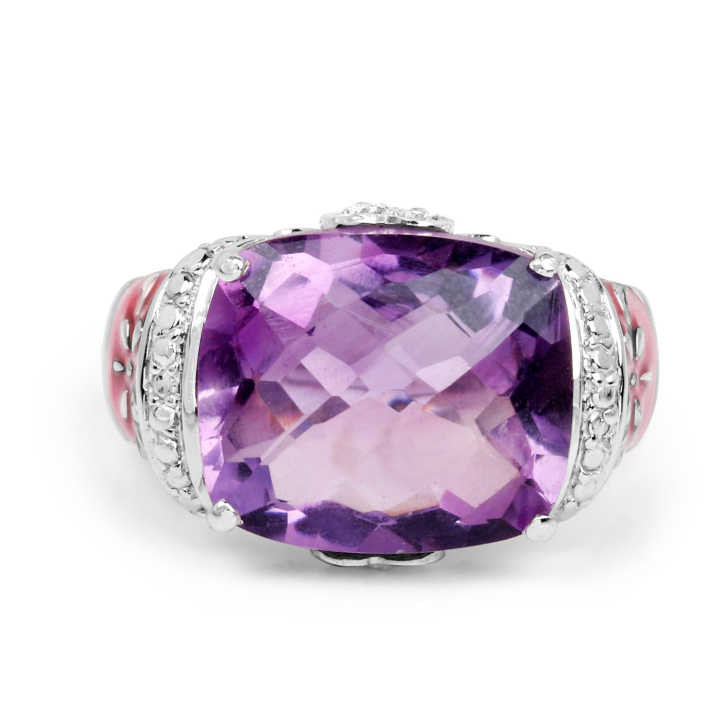 8.86 Carat Genuine Amethyst & White Topaz .925 Sterling Silver Ring on sale at MyriadMart