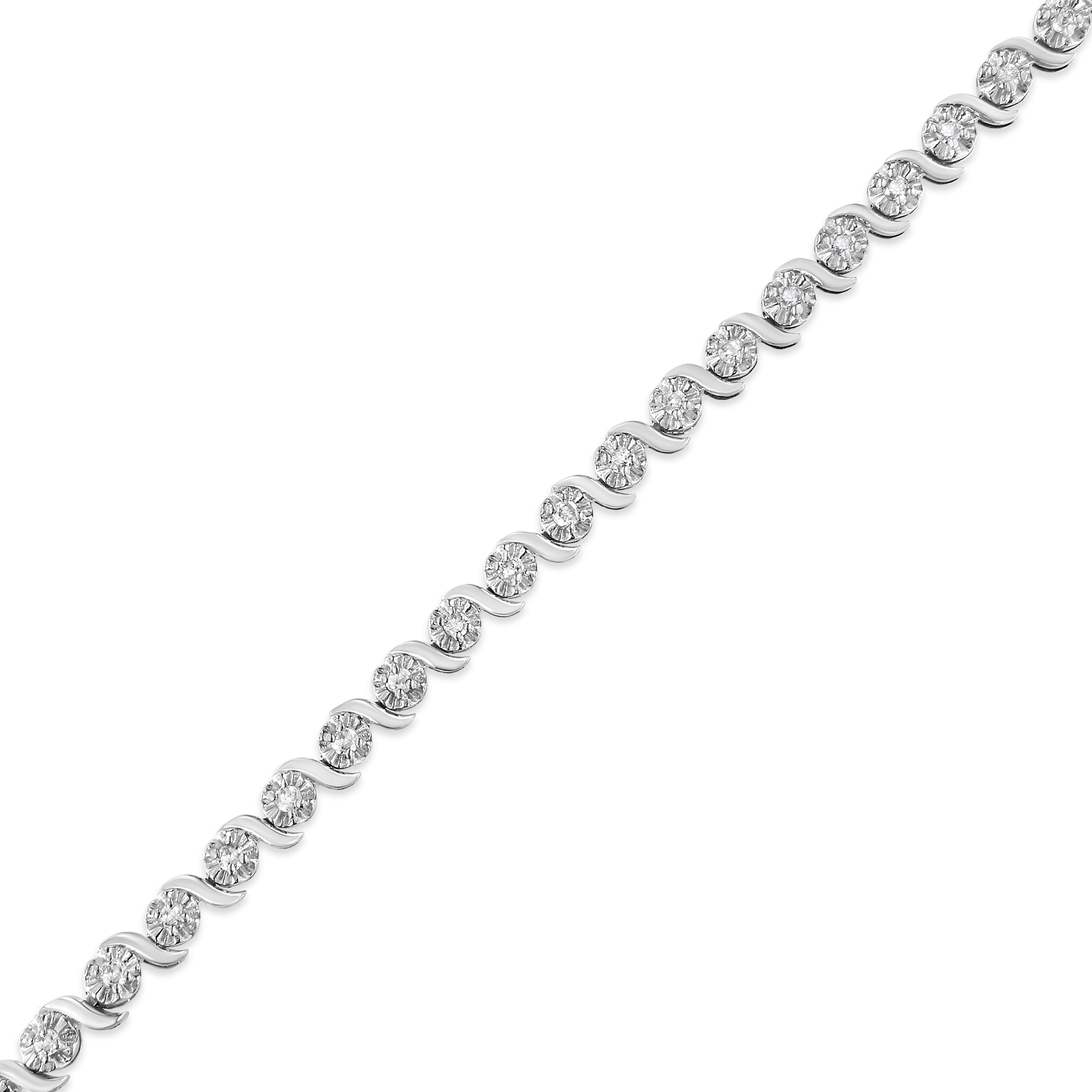 .925 Sterling Silver 1.0 Cttw Diamond Spiral Wave Curved-Link 7" Tennis Bracelet I-J Color, I3 Clarity on sale at MyriadMart