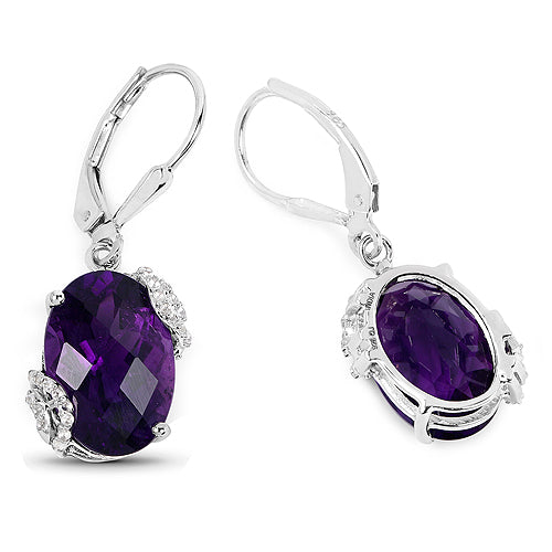 10.18 Carat Genuine Amethyst and White Topaz .925 Sterling Silver Earrings on sale at MyriadMart