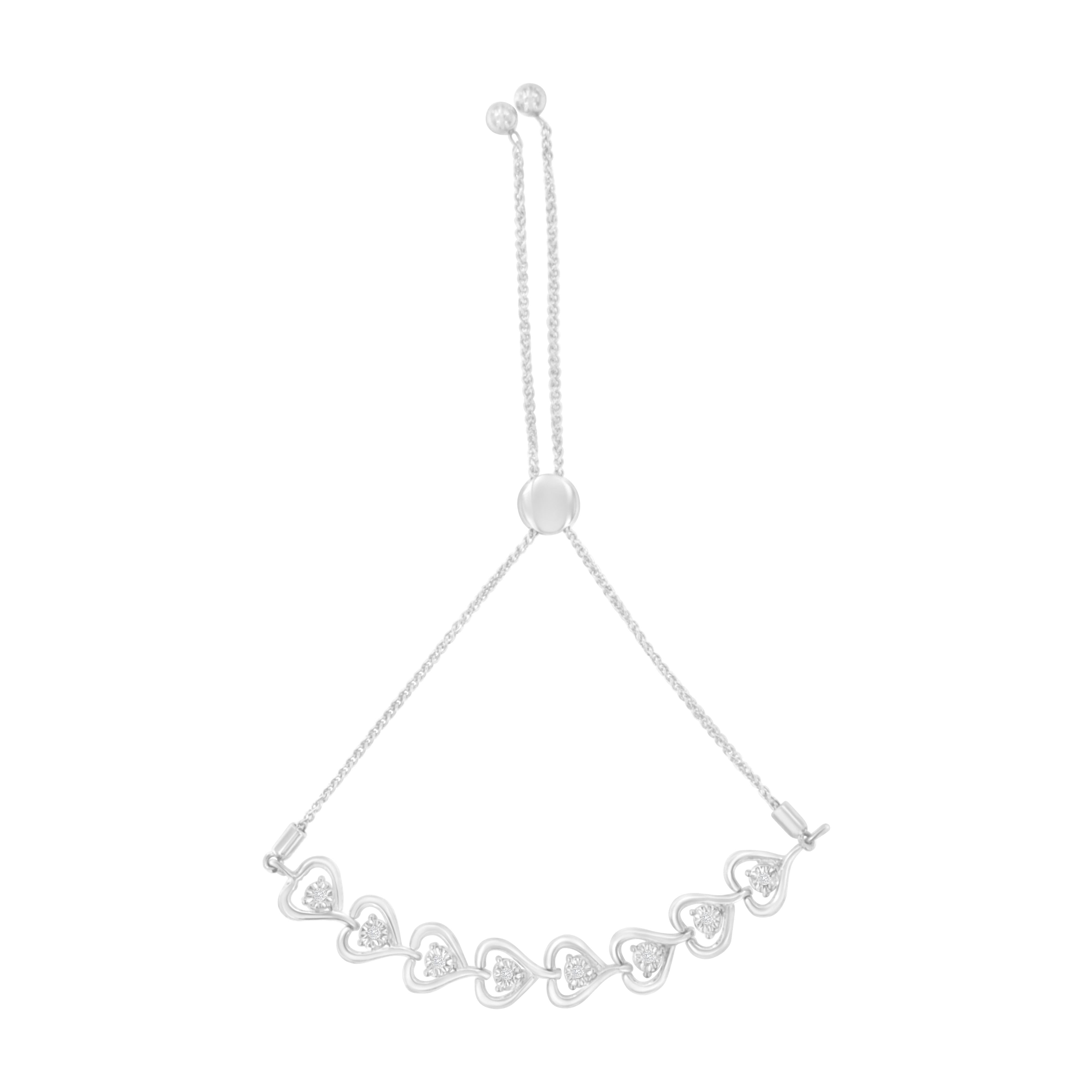 Sterling Silver Diamond Woven Heart Bolo Bracelet 0.1 cttw, H-I Color, I2-I3 Clarity on sale at MyriadMart