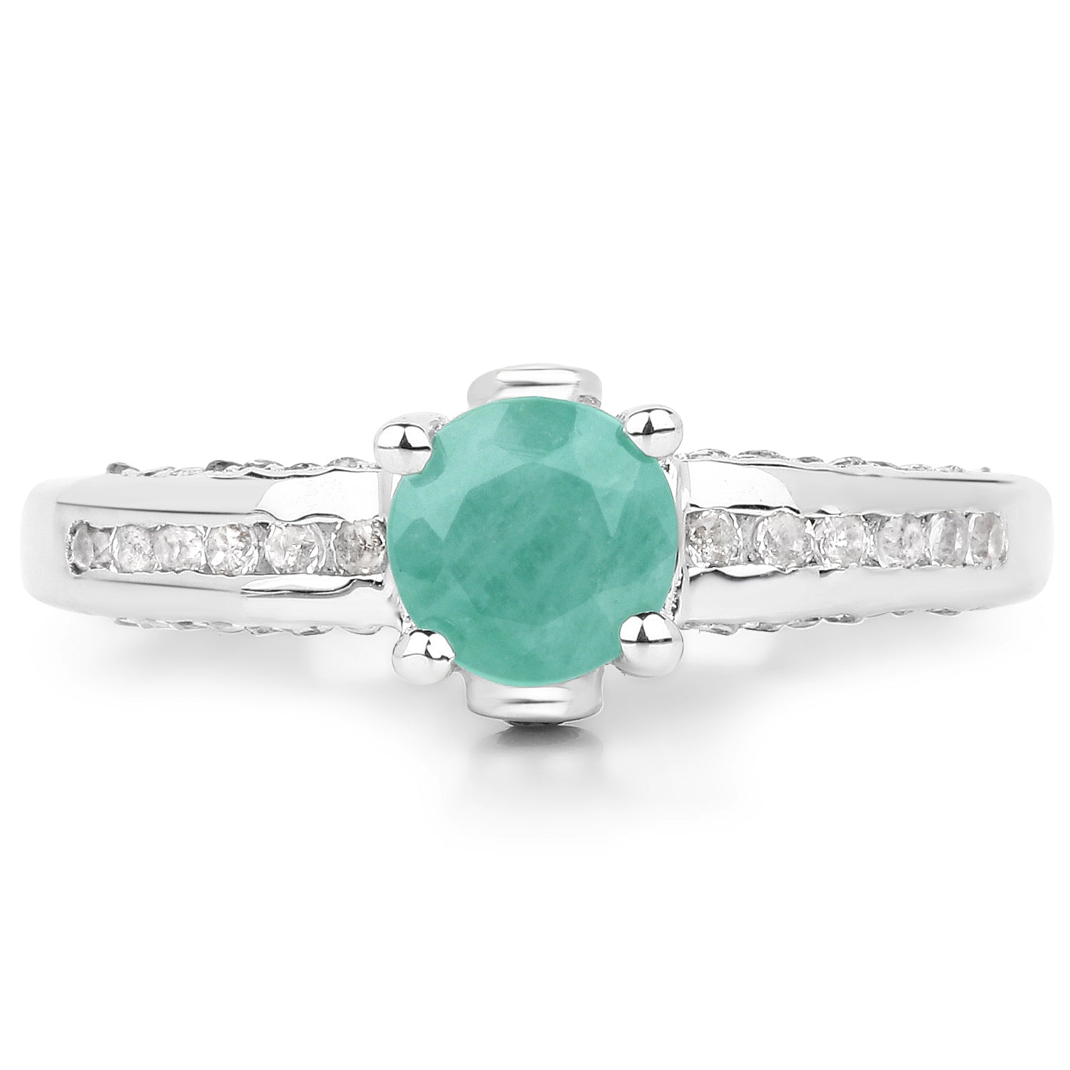 1.22 Carat Genuine Emerald and White Topaz .925 Sterling Silver Ring on sale at MyriadMart