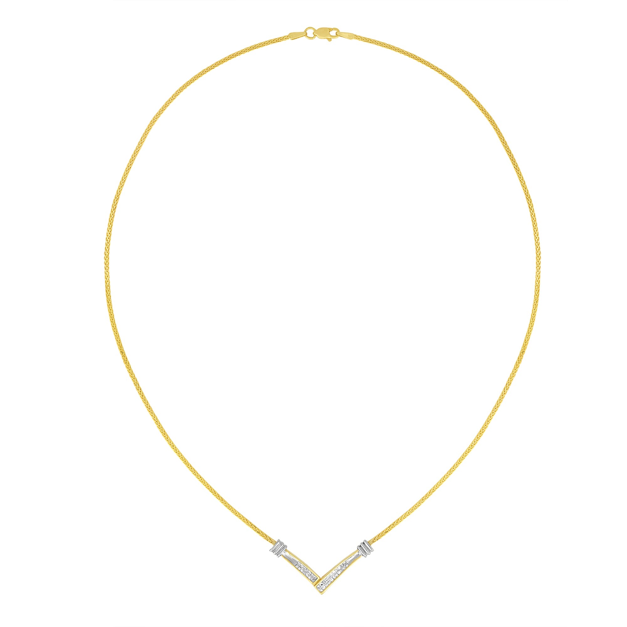 14K Yellow and White Gold 1/4 Cttw Princess Cut Diamond Channel-Set â€œVâ€ Shape 18" Pendant Necklace H-I Color, SI2-I1 Clarity on sale at MyriadMart