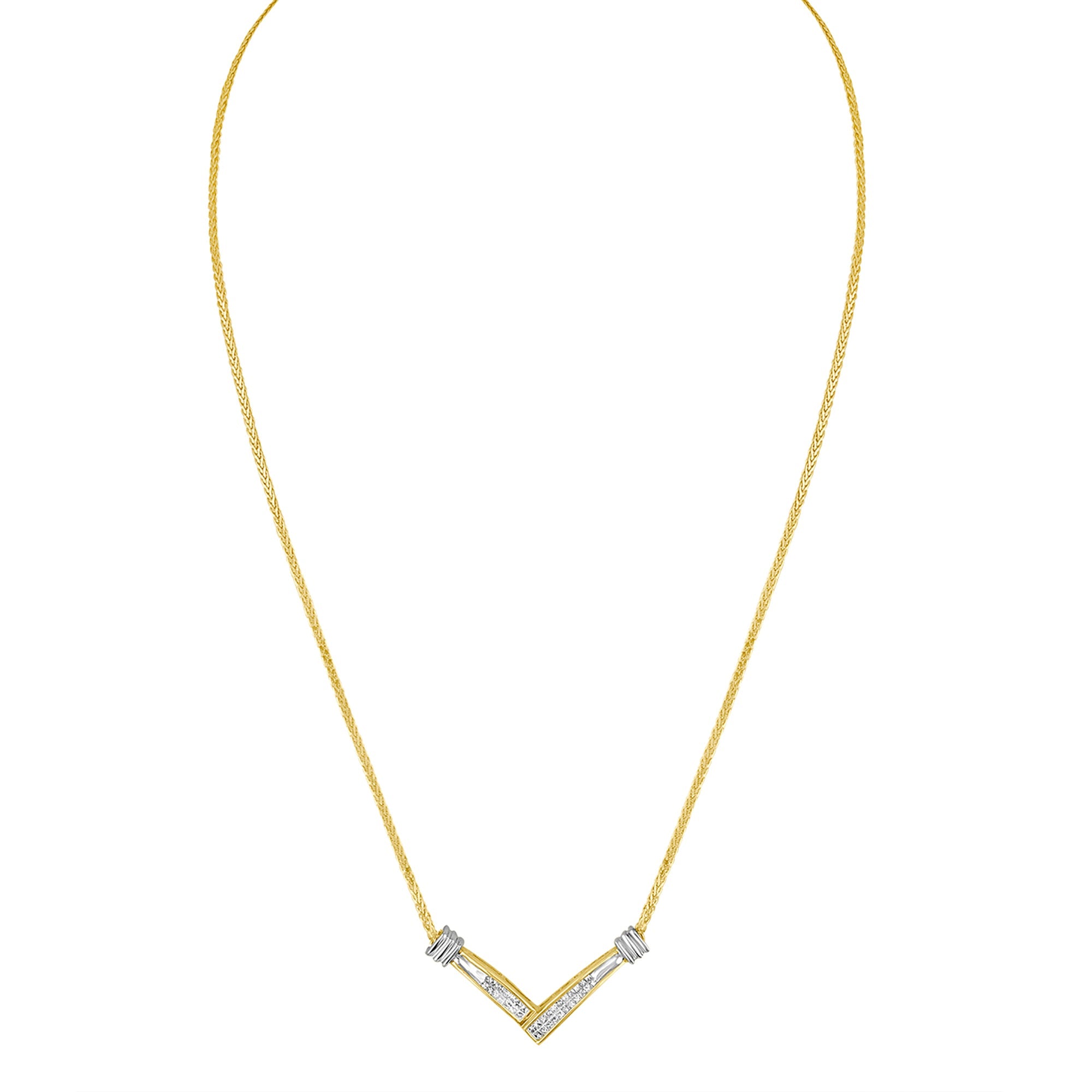 14K Yellow and White Gold 1/4 Cttw Princess Cut Diamond Channel-Set â€œVâ€ Shape 18" Pendant Necklace H-I Color, SI2-I1 Clarity on sale at MyriadMart