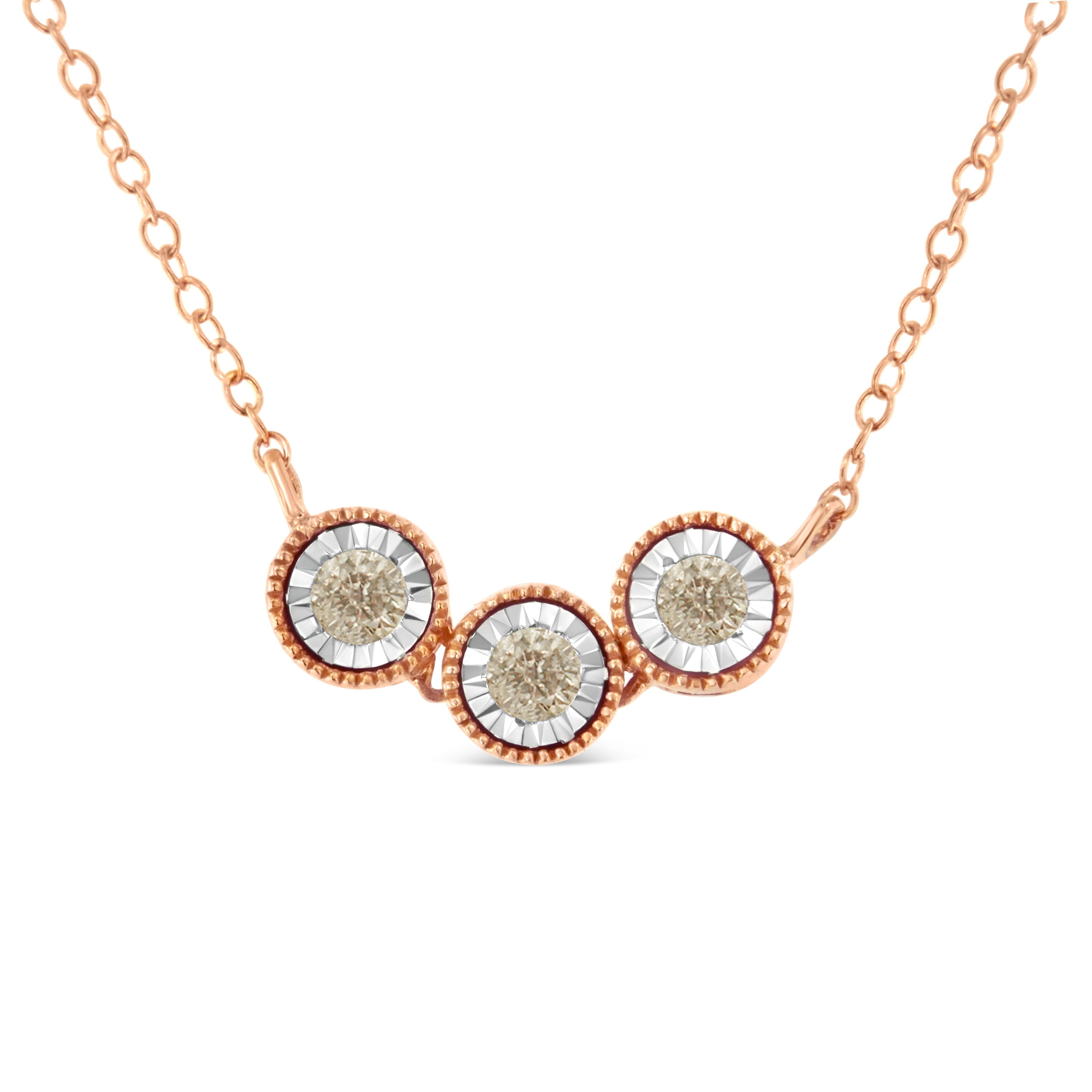 10K Rose and White Gold Plated .925 Sterling Silver 1/4 Cttw Miracle-Set Champagne Diamond Triple Circle 18" Necklace I2-I3 Clarity on sale at MyriadMart