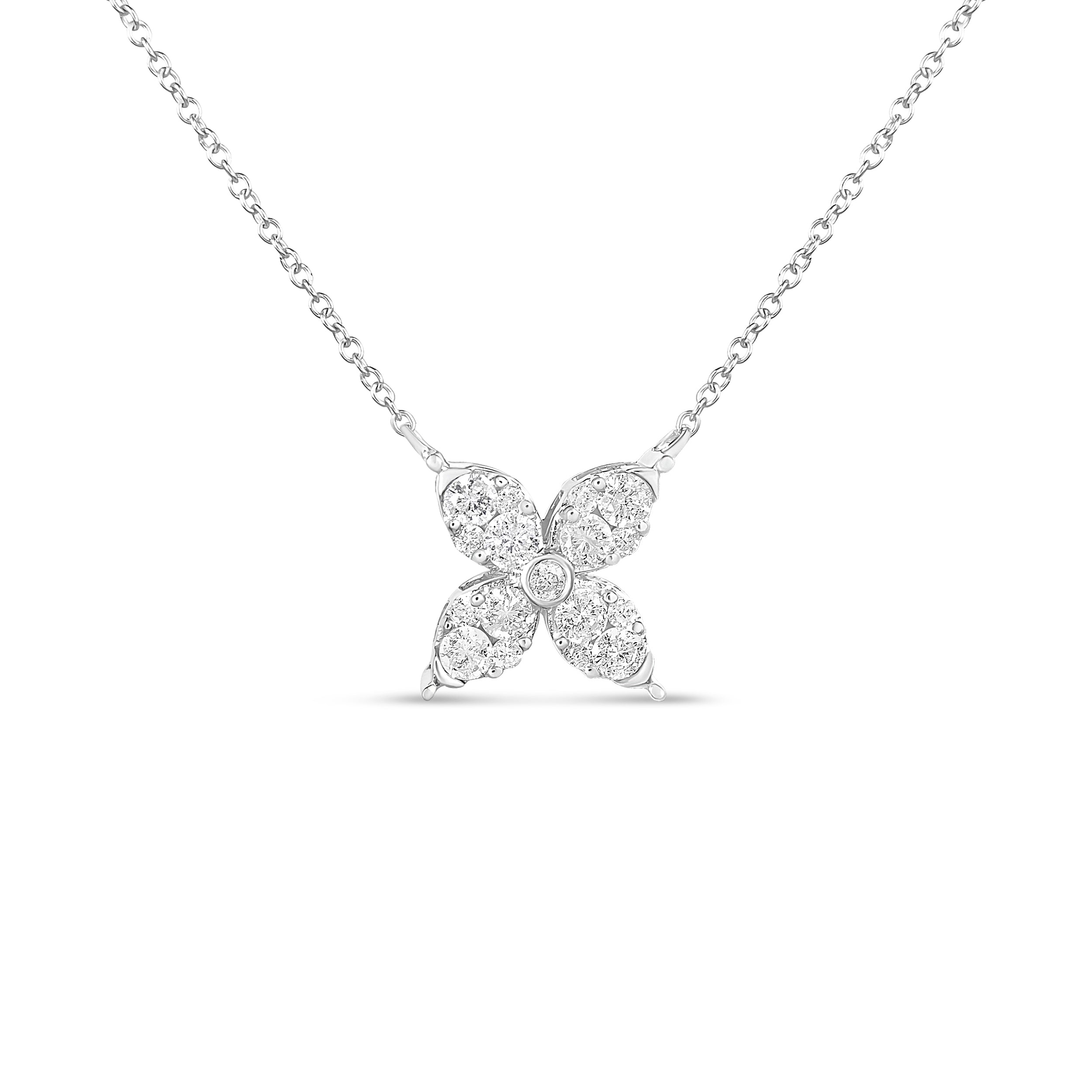10K White Gold 1/2 Cttw Brilliant Round Diamond Marquise Shaped 4 Leaf Clover Adjustable 16-18" Inch Pendant Necklace I-J Color, I1-I2 Clarity on sale at MyriadMart