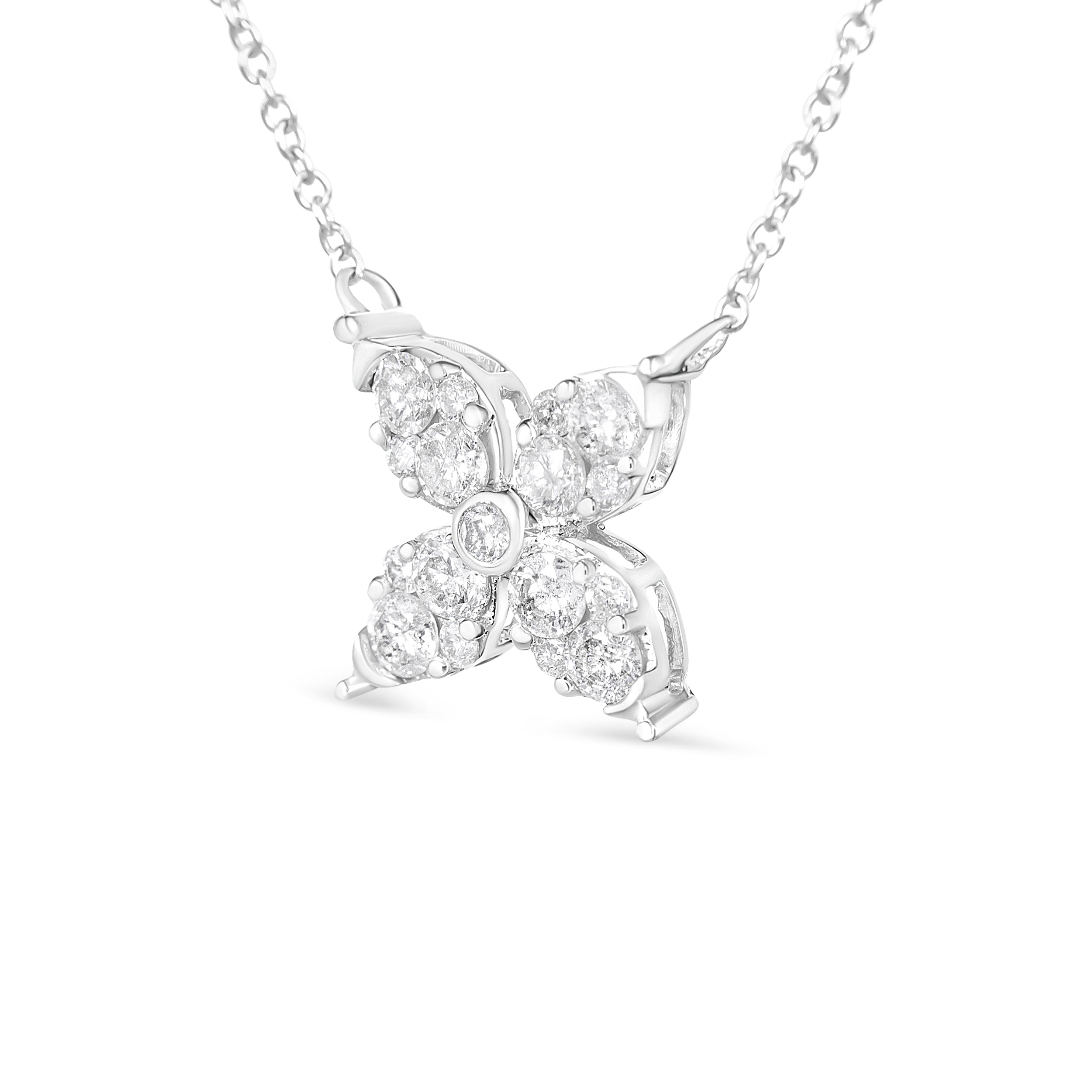 10K White Gold 1/2 Cttw Brilliant Round Diamond Marquise Shaped 4 Leaf Clover Adjustable 16-18" Inch Pendant Necklace I-J Color, I1-I2 Clarity on sale at MyriadMart