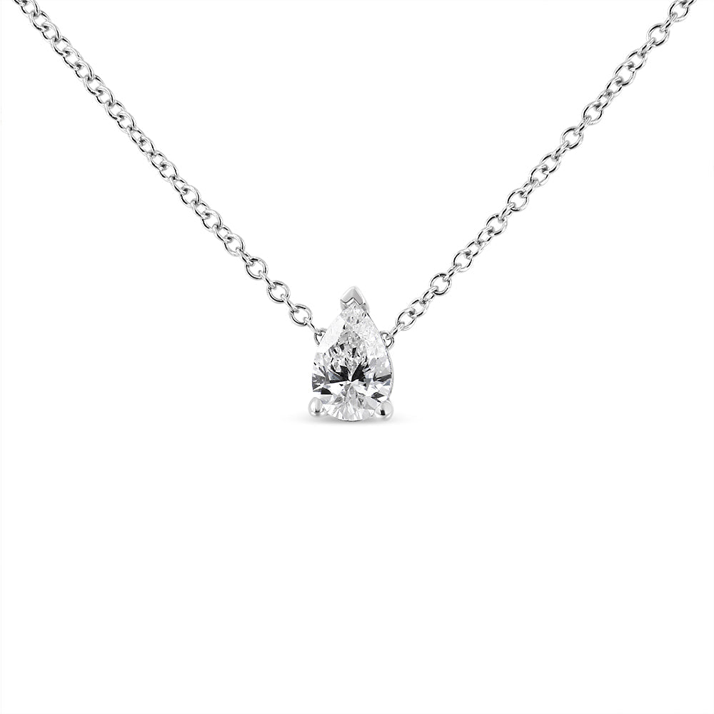 14K White Gold 1/10 Cttw Pear Shape Lab Grown Diamond Solitaire Pendant Necklace F-G Color, VS2-SI1 Clarity on sale at MyriadMart