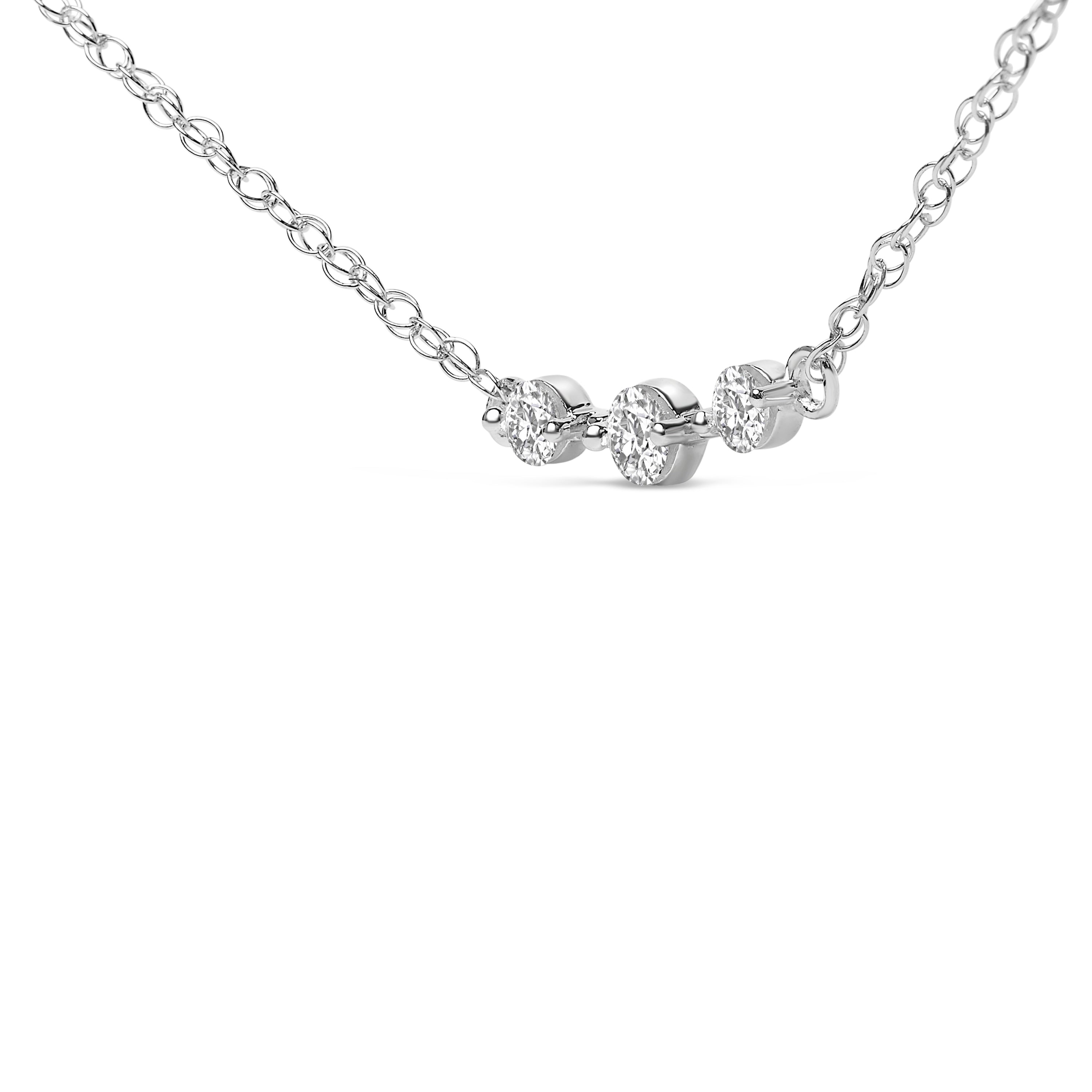 Sterling Silver 1/5 Cttw Lab Grown Diamond 3 Stone Station Necklace on sale at MyriadMart