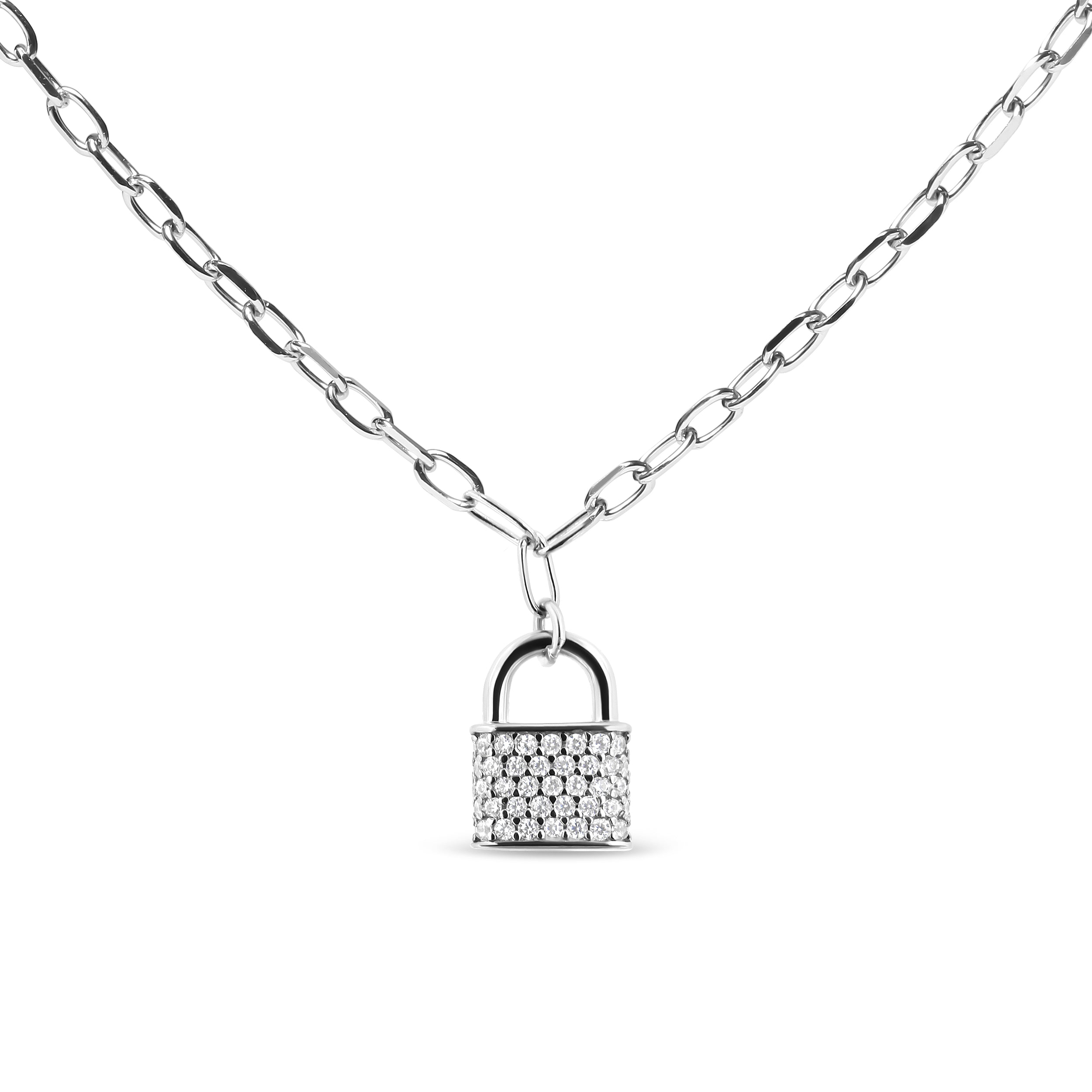 .925 Sterling Silver 1/4 Cttw Diamond Lock 18" Pendant Necklace with Paperclip Chain H-I Color, SI2-I1 Clarity on sale at MyriadMart