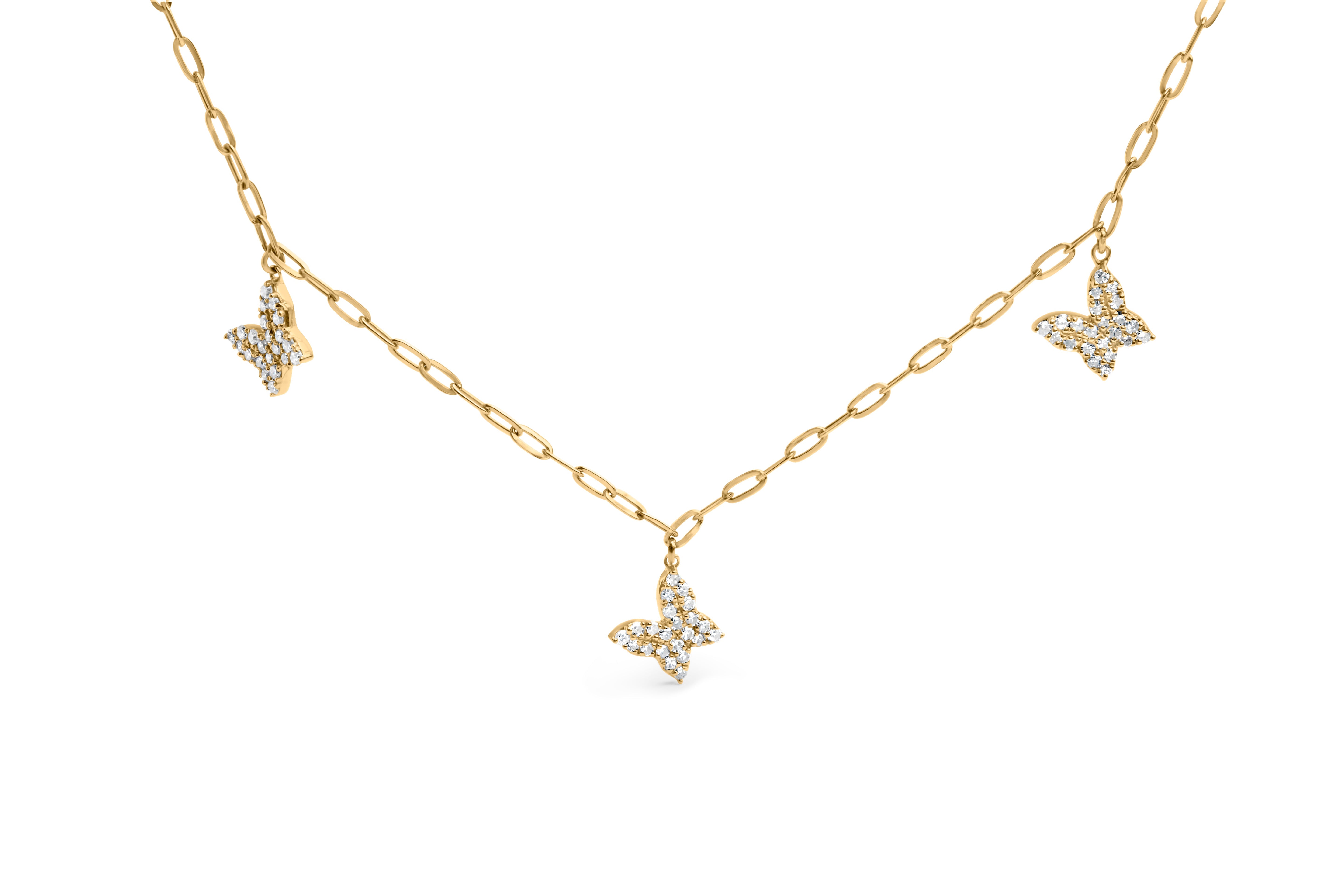14KT Yellow Gold 1/2 Cttw Diamond Butterfly Station Paperclip Station Necklace I-J Color, I1-I2 Clarity - Adjustable 15"-17" Inches on sale at MyriadMart