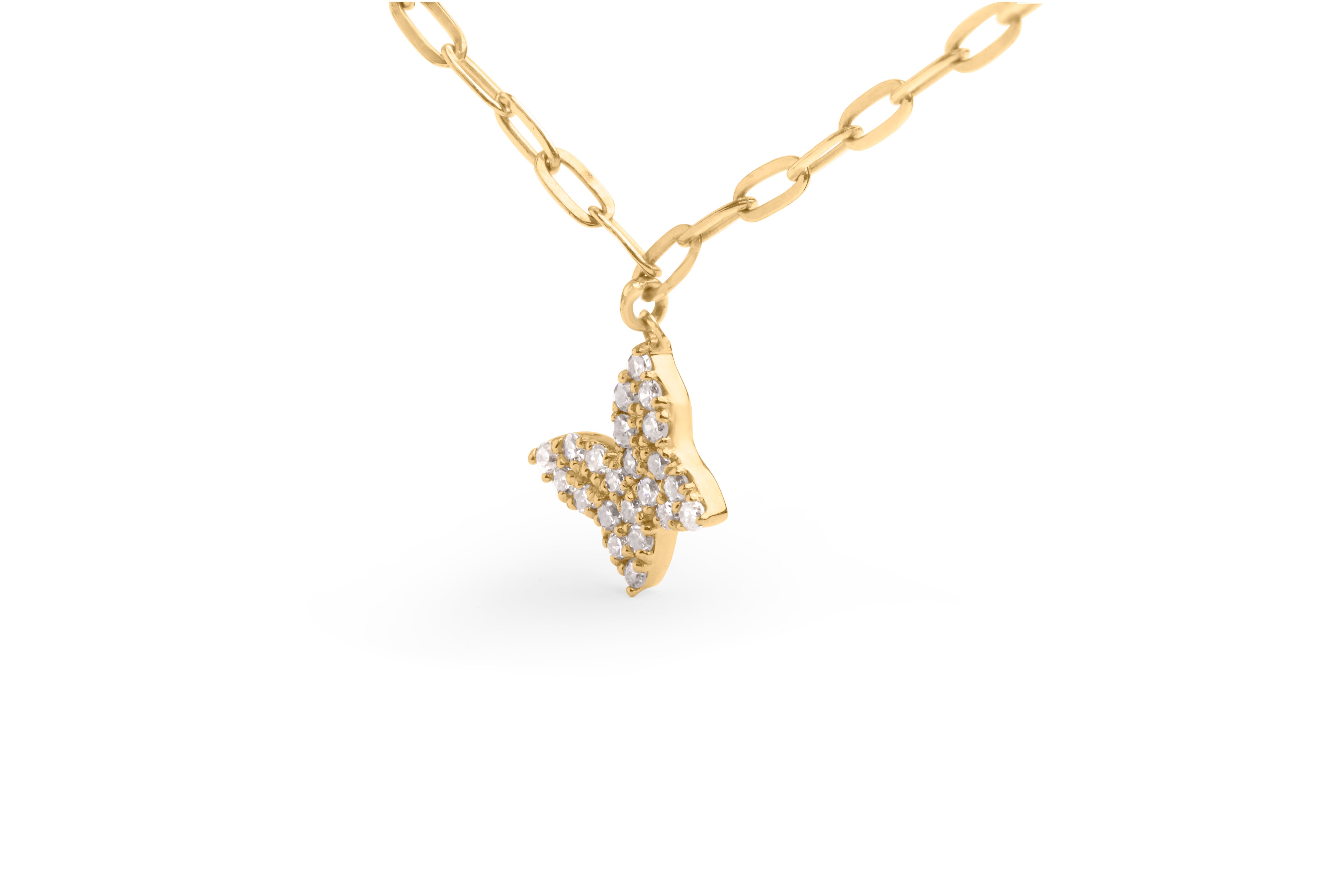14KT Yellow Gold 1/2 Cttw Diamond Butterfly Station Paperclip Station Necklace I-J Color, I1-I2 Clarity - Adjustable 15"-17" Inches on sale at MyriadMart