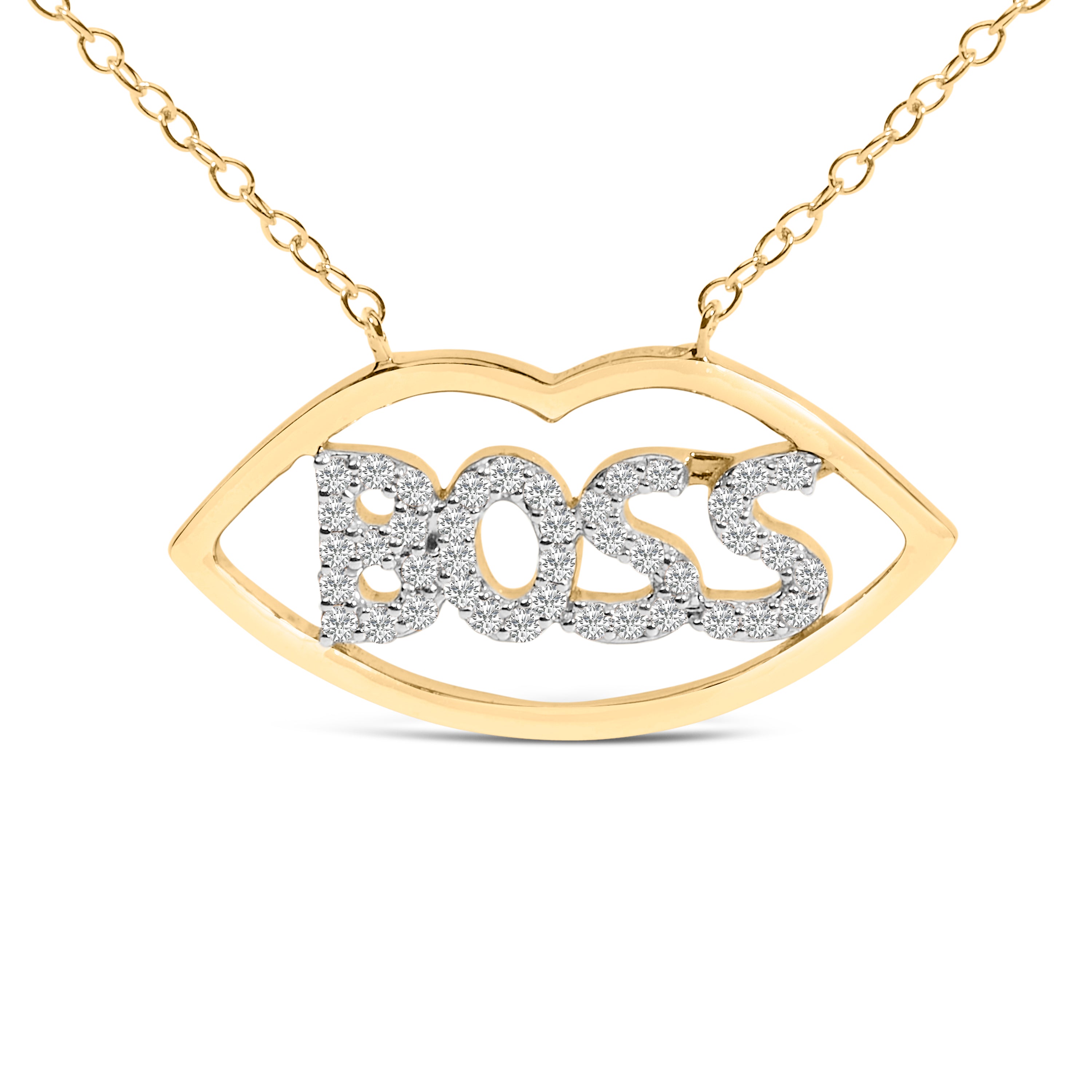 14K Yellow Gold Plated Silver 1/4 Cttw Diamond "Boss" Pendant Necklace - 18 Inch on sale at MyriadMart