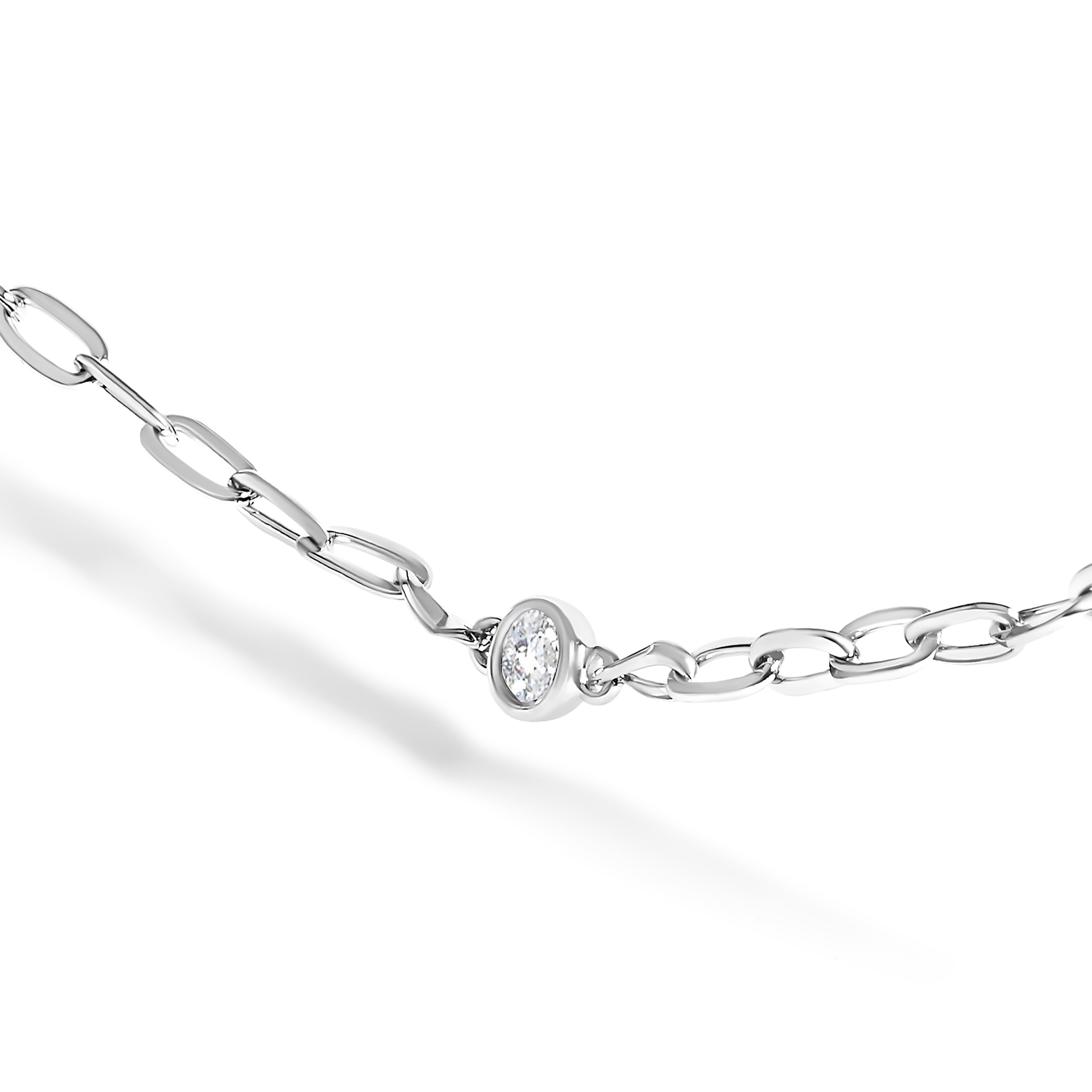 14K White Gold 1/2 Cttw Diamond Bezel Station Paperclip Chain Necklace H-I Color, SI1-SI2 Clarity - 18" on sale at MyriadMart