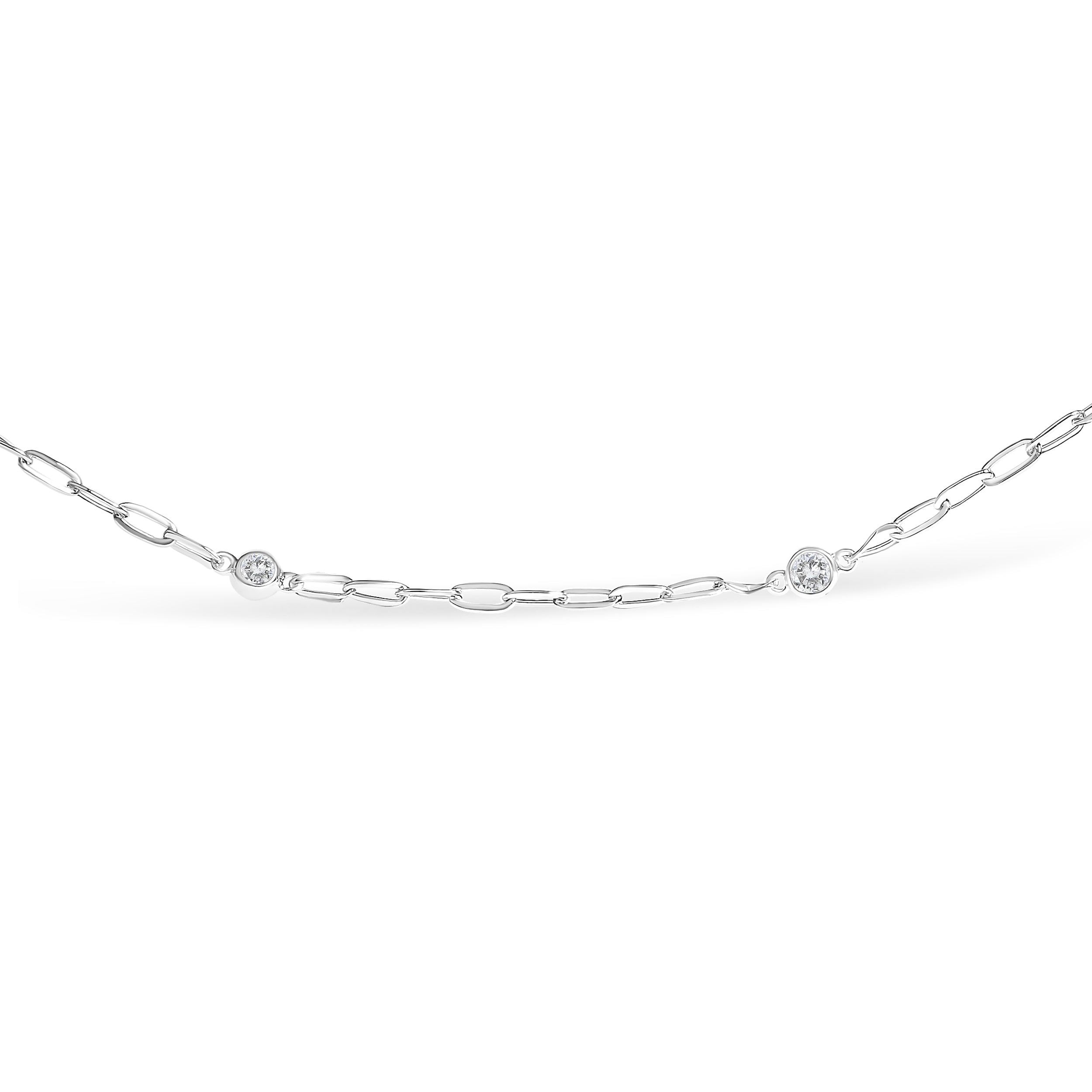 14K White Gold 1/2 Cttw Diamond Bezel Station Paperclip Chain Necklace H-I Color, SI1-SI2 Clarity - 18" on sale at MyriadMart