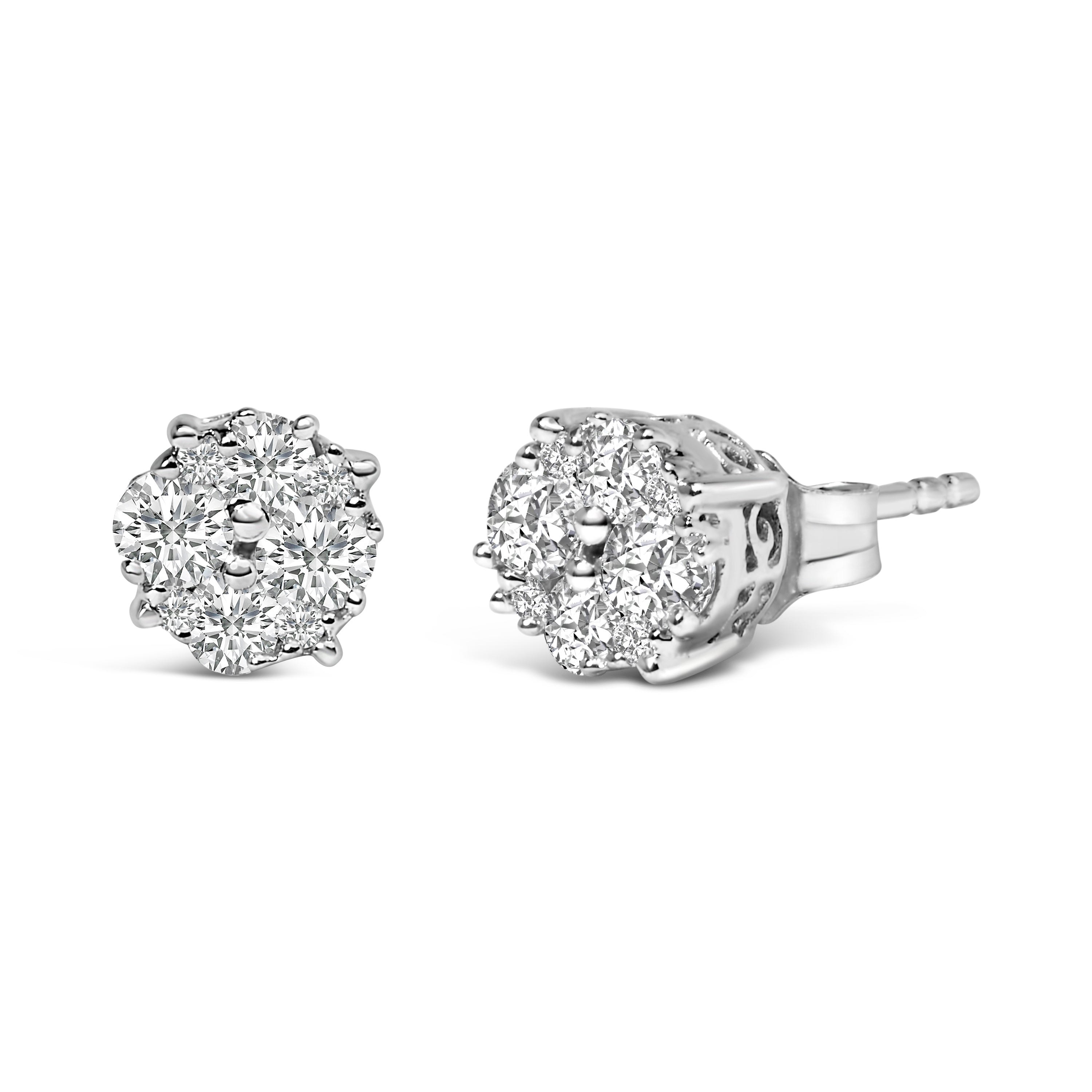 .925 Sterling Silver 1/2 cttw Prong Set Round-Cut Diamond Cluster Stud Earring I-J Color, I2-I3 Clarity on sale at MyriadMart