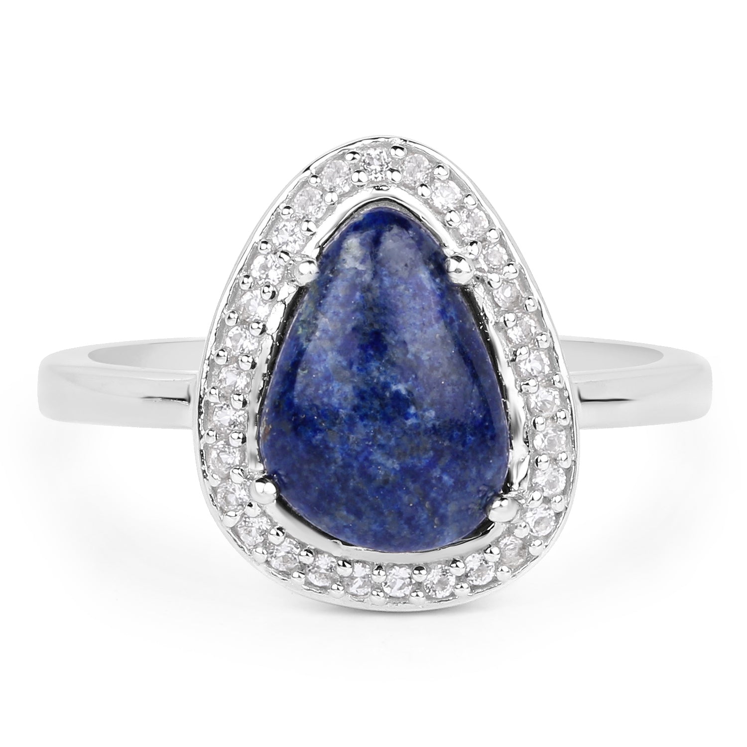 2.03 Carat Genuine Lapis And White Topaz .925 Sterling Silver Ring on sale at MyriadMart