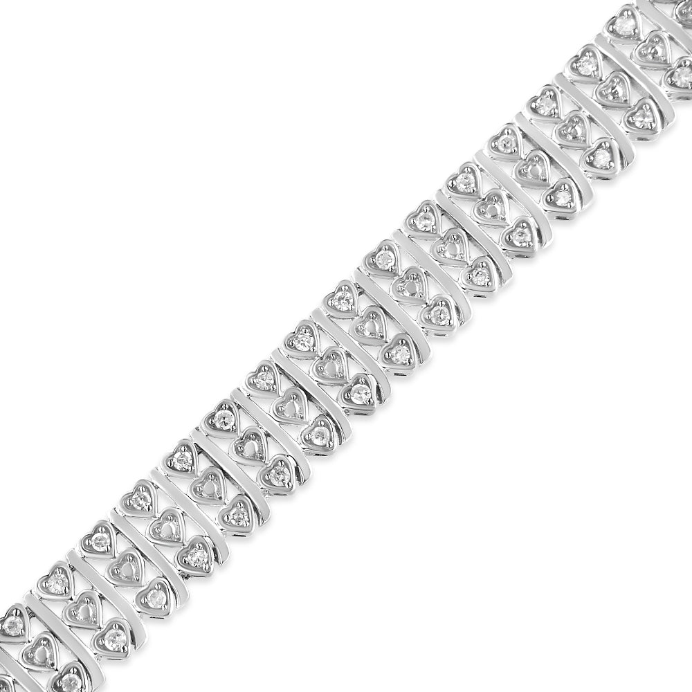 .925 Sterling Silver 1.00 Cttw Diamond Multi Row Heart Link Bracelet H-I Color, I1-I2 Clarity - 7.25" Inches on sale at MyriadMart