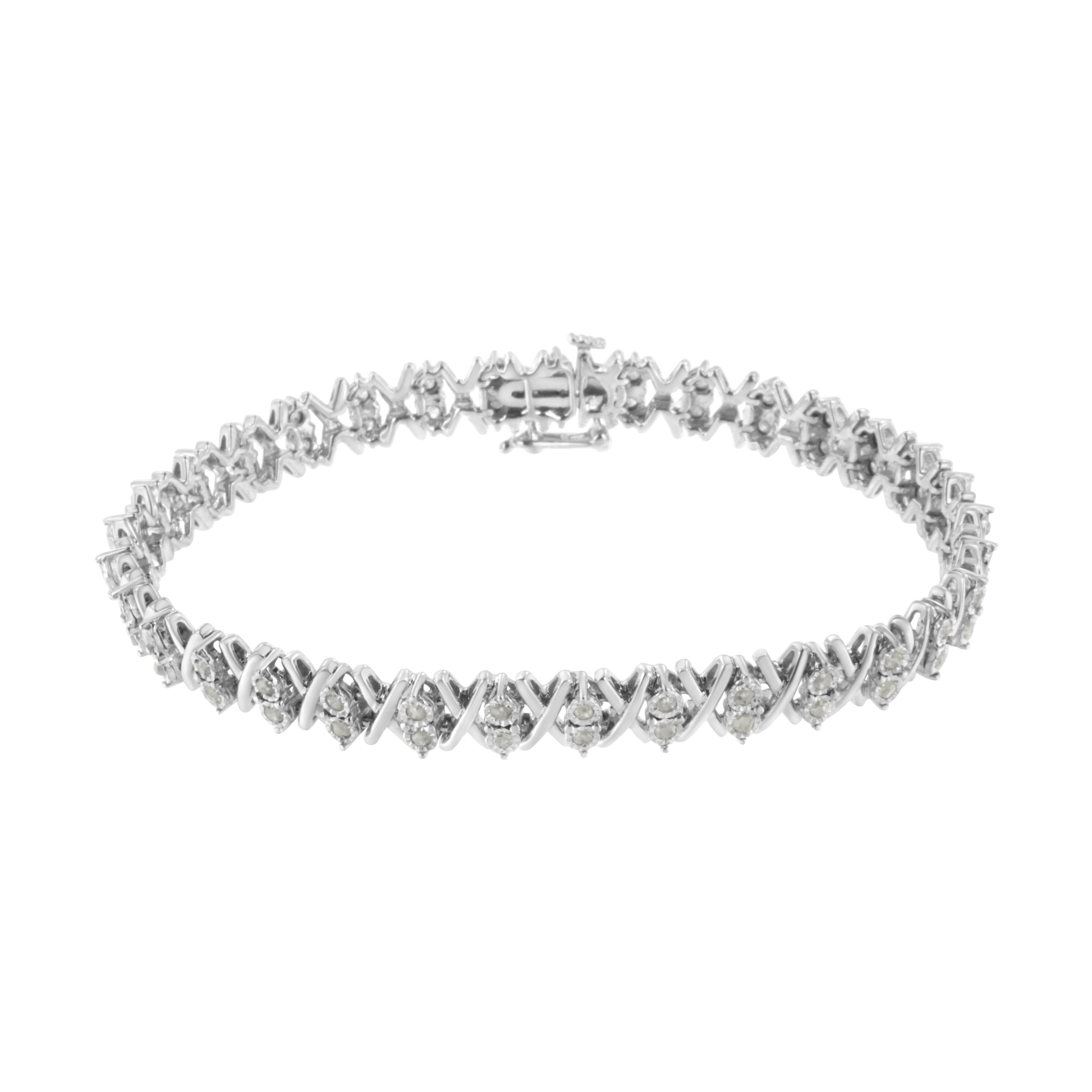 .925 Sterling Silver 1.0 Cttw Diamond Miracle-Set X-Link 7" Tennis Bracelet I-J Color, I3 Clarity on sale at MyriadMart