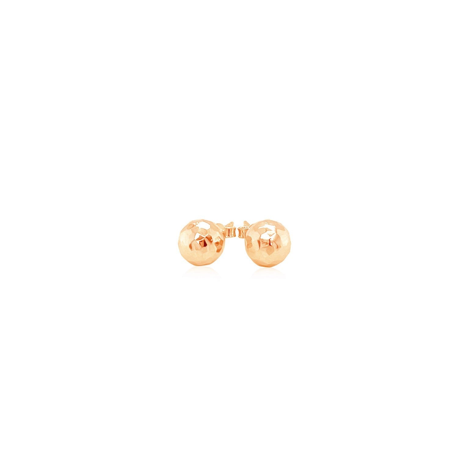 14k Rose Gold Ball Earrings with Faceted Texture on sale at MyriadMart