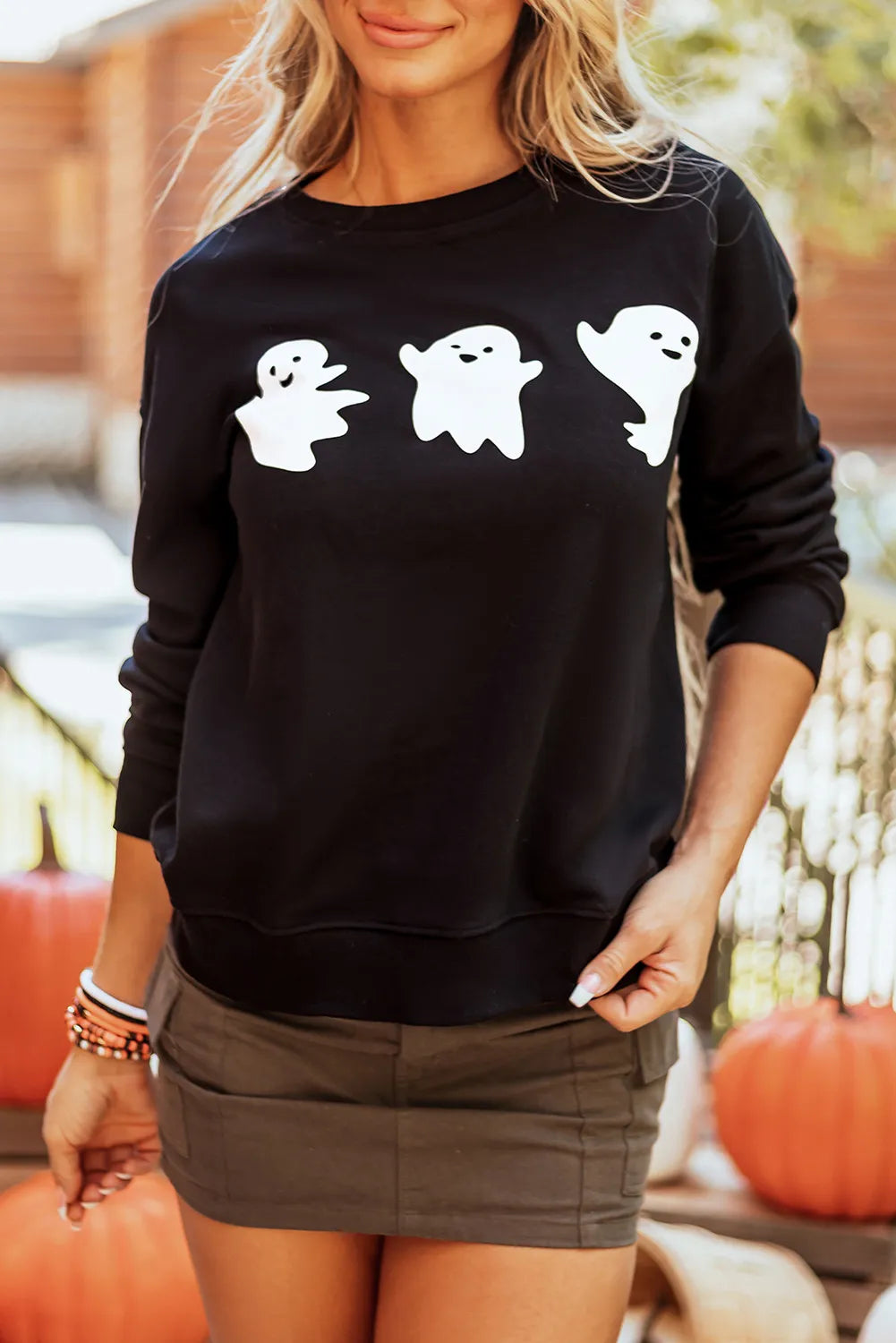 Ghost Round Neck Long Sleeve Sweatshirt - MyriadMart