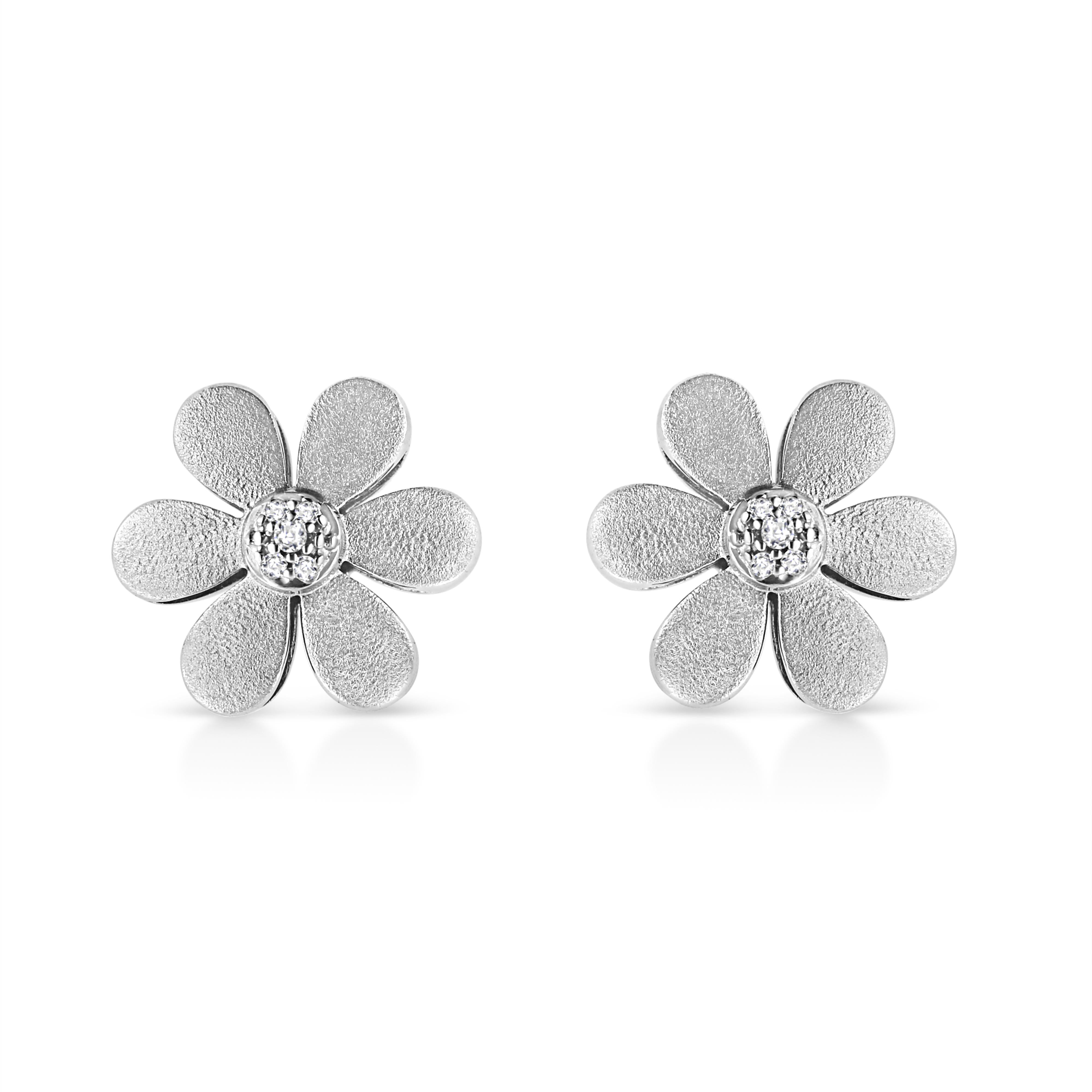 Matte Finished .925 Sterling Silver Diamond Accent Flower Hoop Stud Earring I-J Color, I1-I2 Clarity on sale at MyriadMart