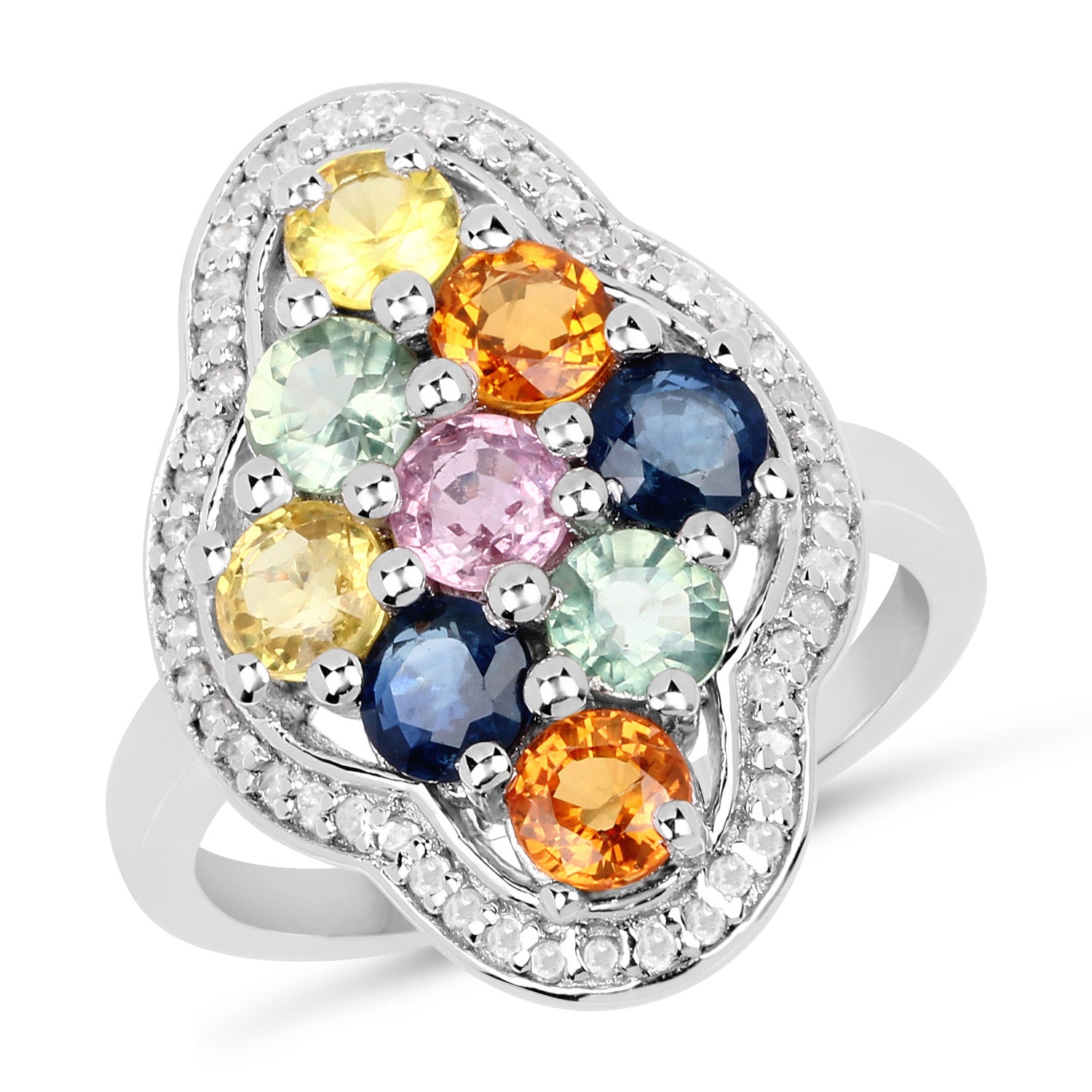 2.63 Carat Genuine Multi Sapphire .925 Sterling Silver Ring on sale at MyriadMart