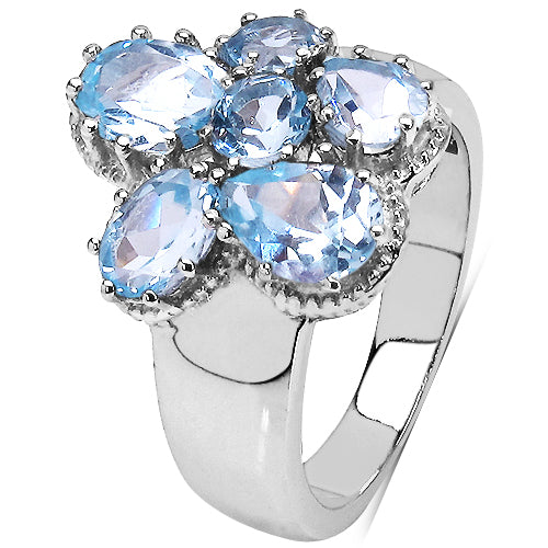 3.56 Carat Genuine Blue Topaz .925 Sterling Silver Cluster Ring on sale at MyriadMart