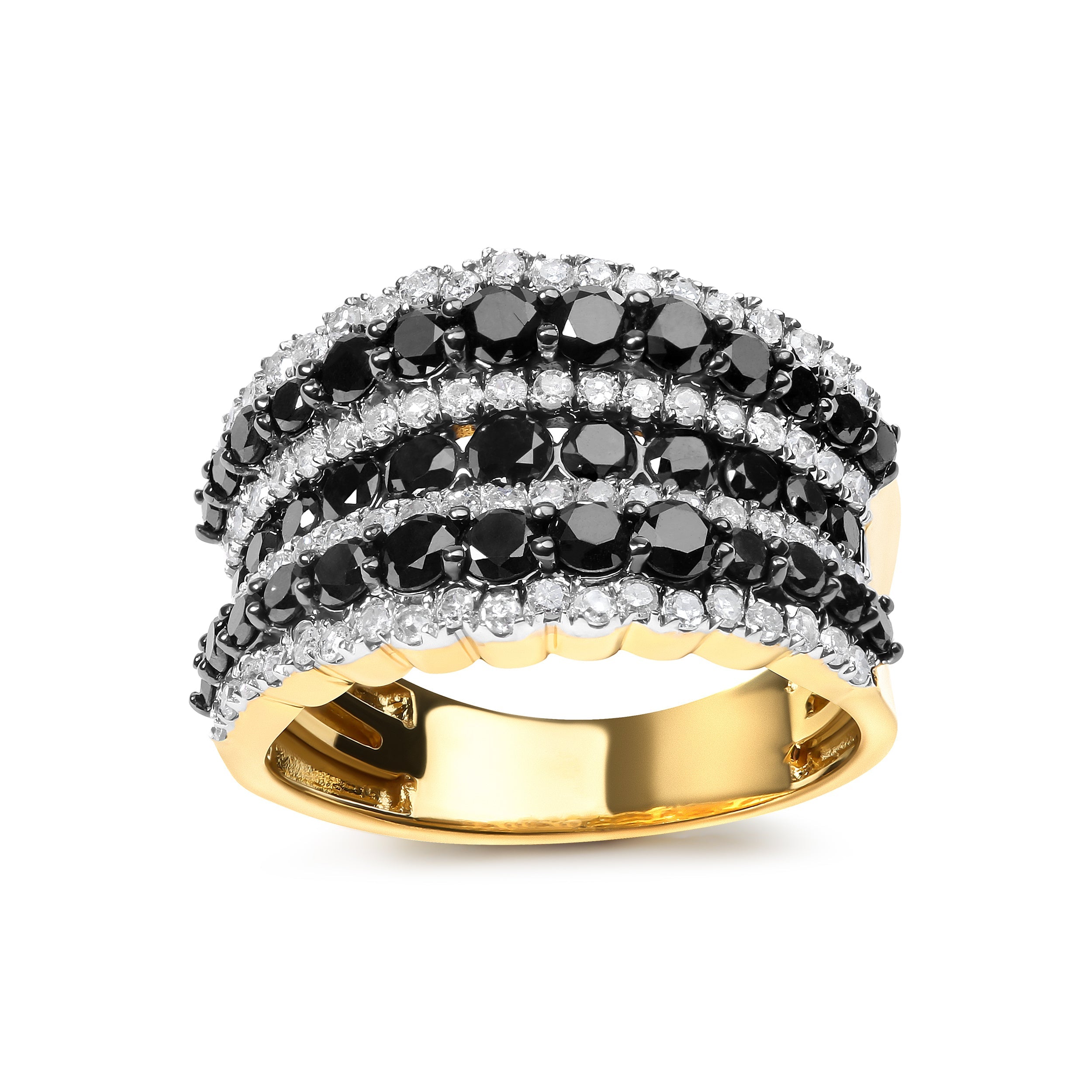 14K Yellow Gold Plated .925 Sterling Silver 1 3/4 Cttw Treated Black and White Alternating Diamond Multi Row Band Ring Black / I-J Color, I2-I3 Clarity - Size 7 on sale at MyriadMart