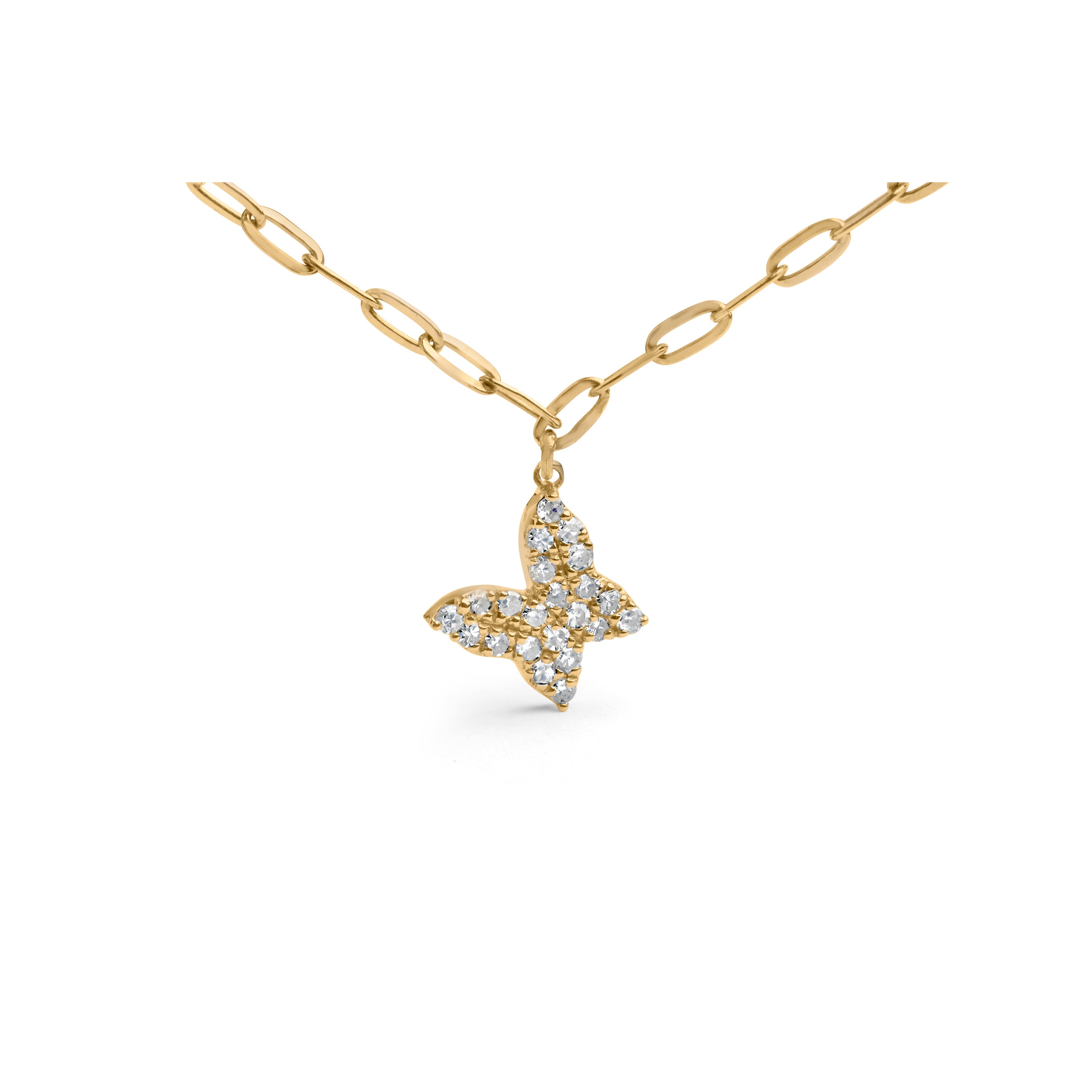 14KT Yellow Gold 1/2 Cttw Diamond Butterfly Station Paperclip Station Necklace I-J Color, I1-I2 Clarity - Adjustable 15"-17" Inches on sale at MyriadMart